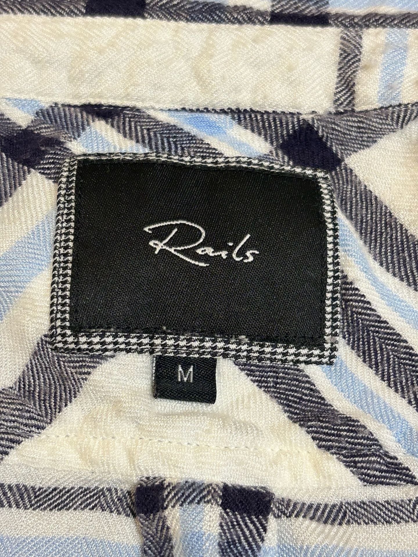 Rails Plaid Button Down Shirt Size M White Blue Rayon 3