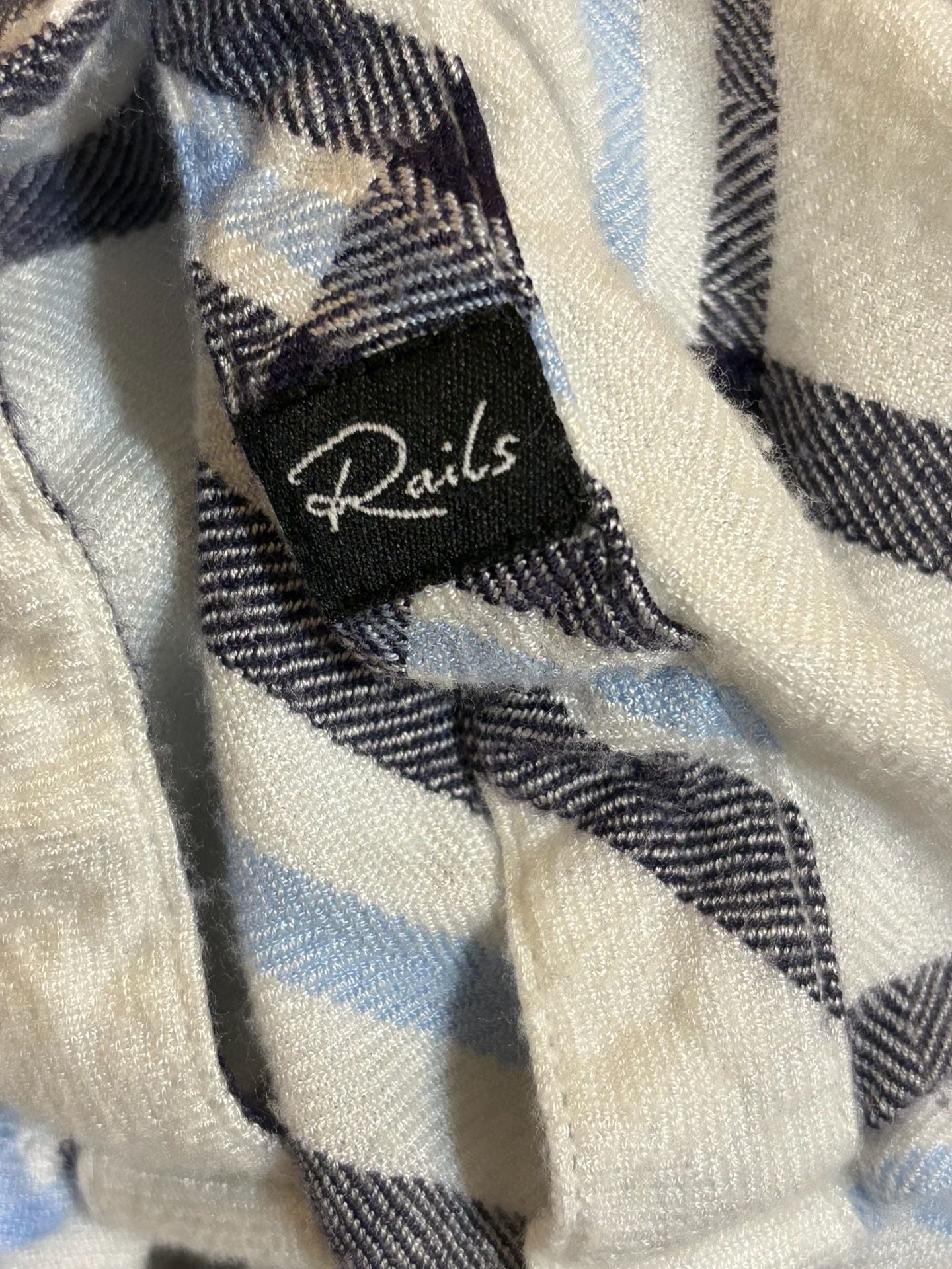 Rails Plaid Button Down Shirt Size M White Blue Rayon 6
