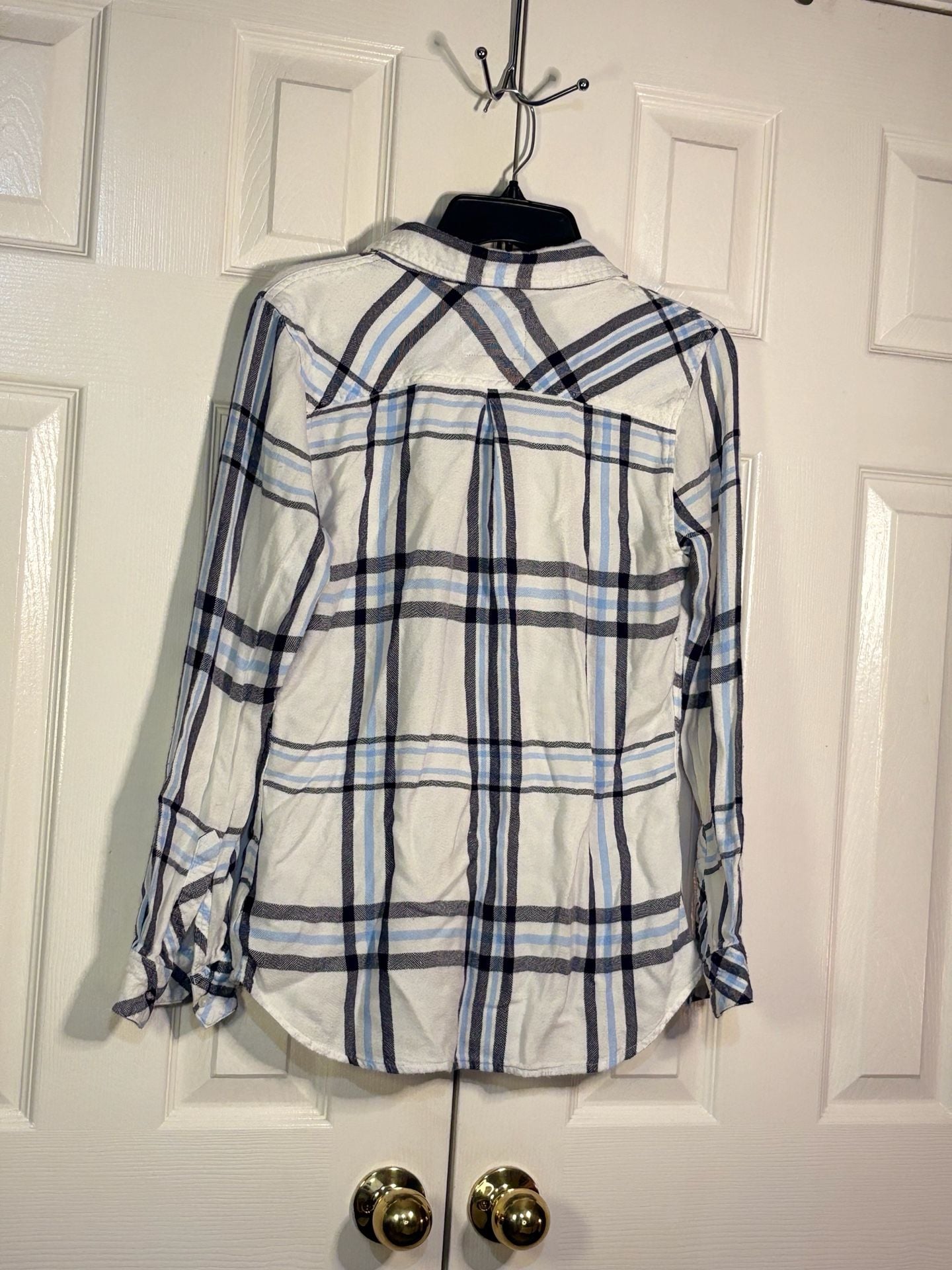 Rails Plaid Button Down Shirt Size M White Blue Rayon 9