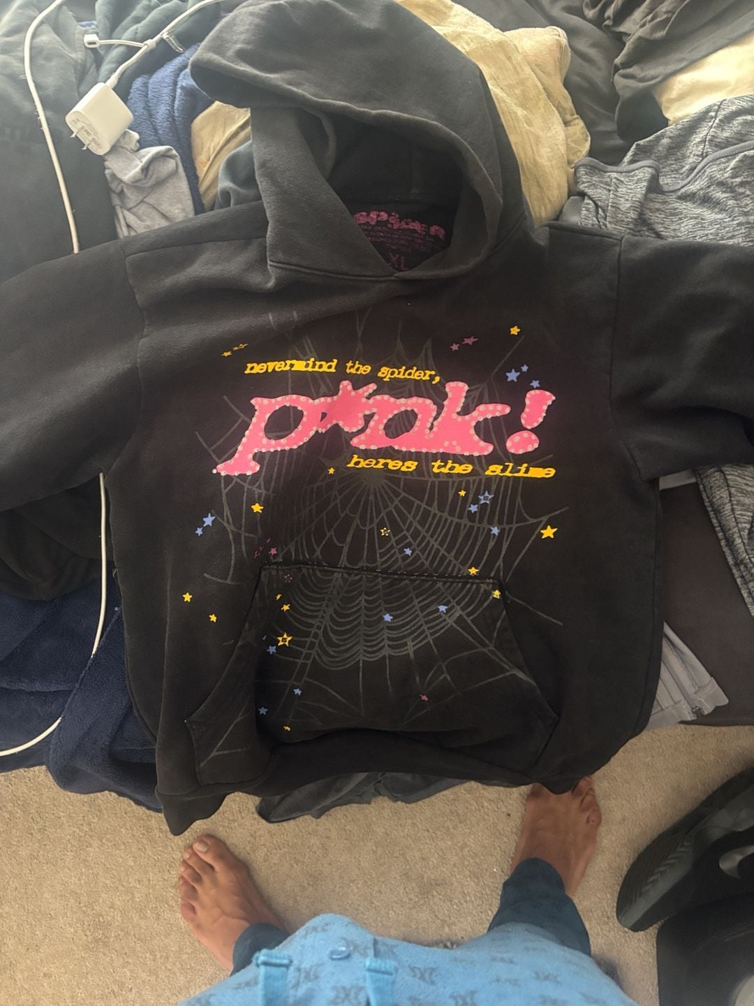 Sp5der P*nk Hoodie Size XL Black 2