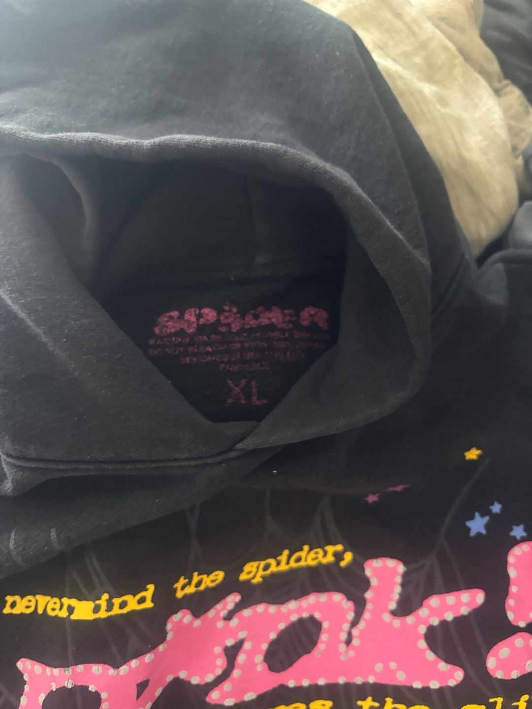 Sp5der P*nk Hoodie Size XL Black 3