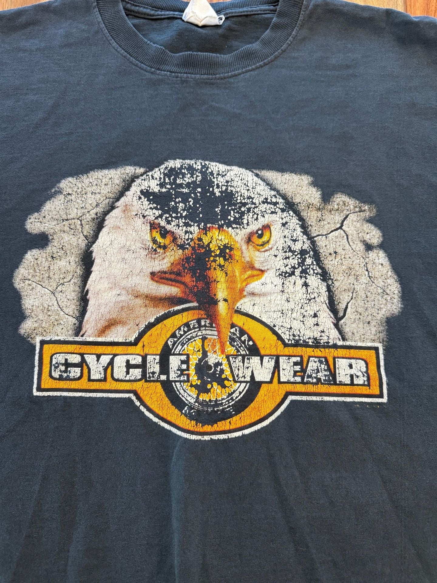 Vintage American Cycle Wear Eagle T-Shirt Black Graphic Tee Sz Lg 3