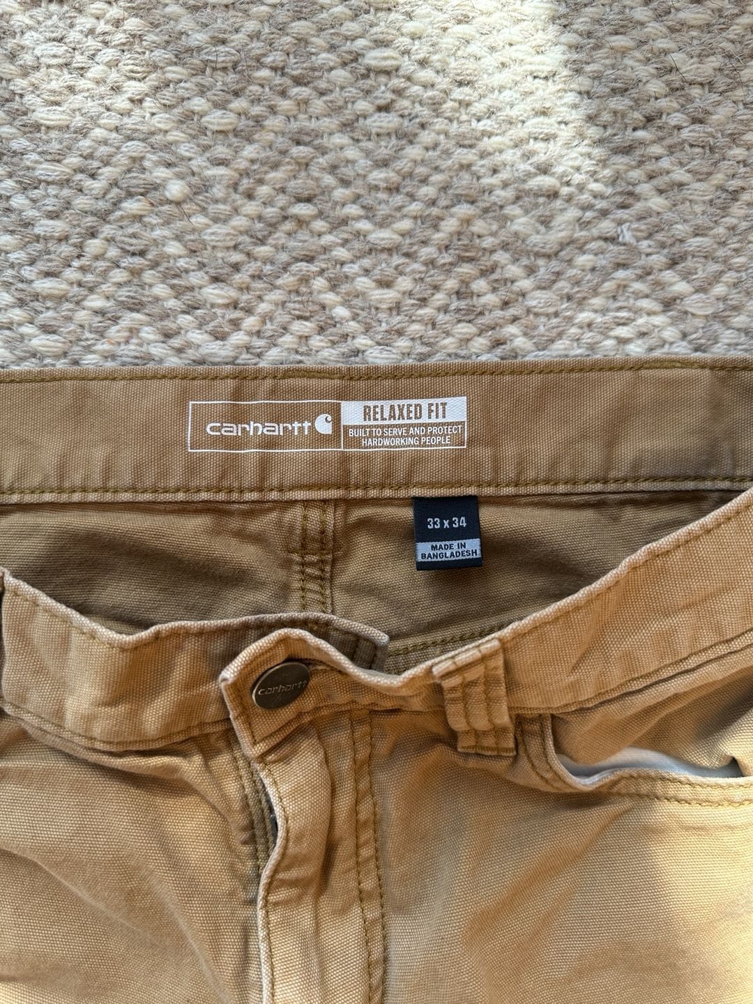 Carhartt Relaxed Fit Work Pants Size 33x34 Brown Paint Splatter Distress 3