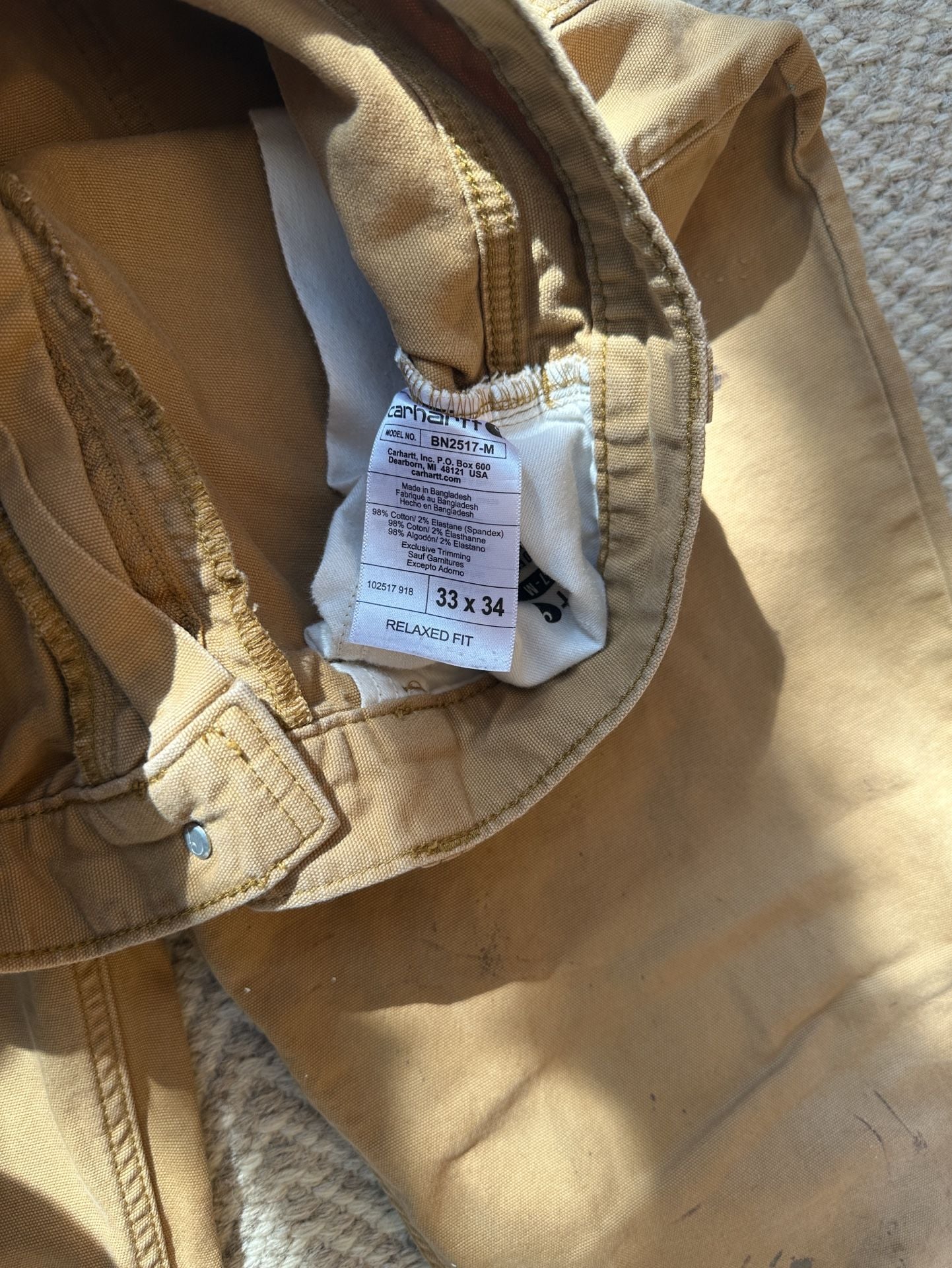 Carhartt Relaxed Fit Work Pants Size 33x34 Brown Paint Splatter Distress 8