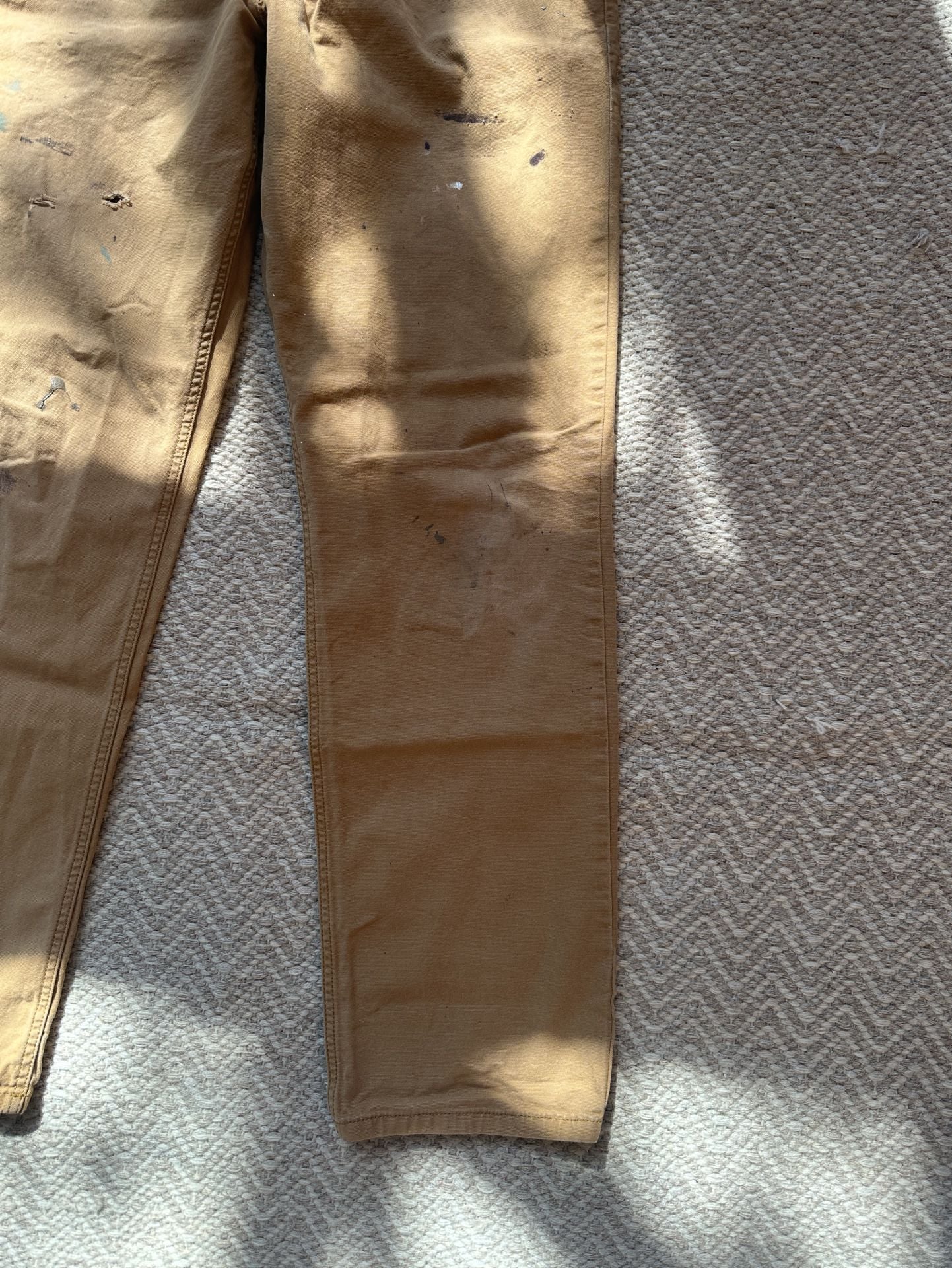 Carhartt Relaxed Fit Work Pants Size 33x34 Brown Paint Splatter Distress 7