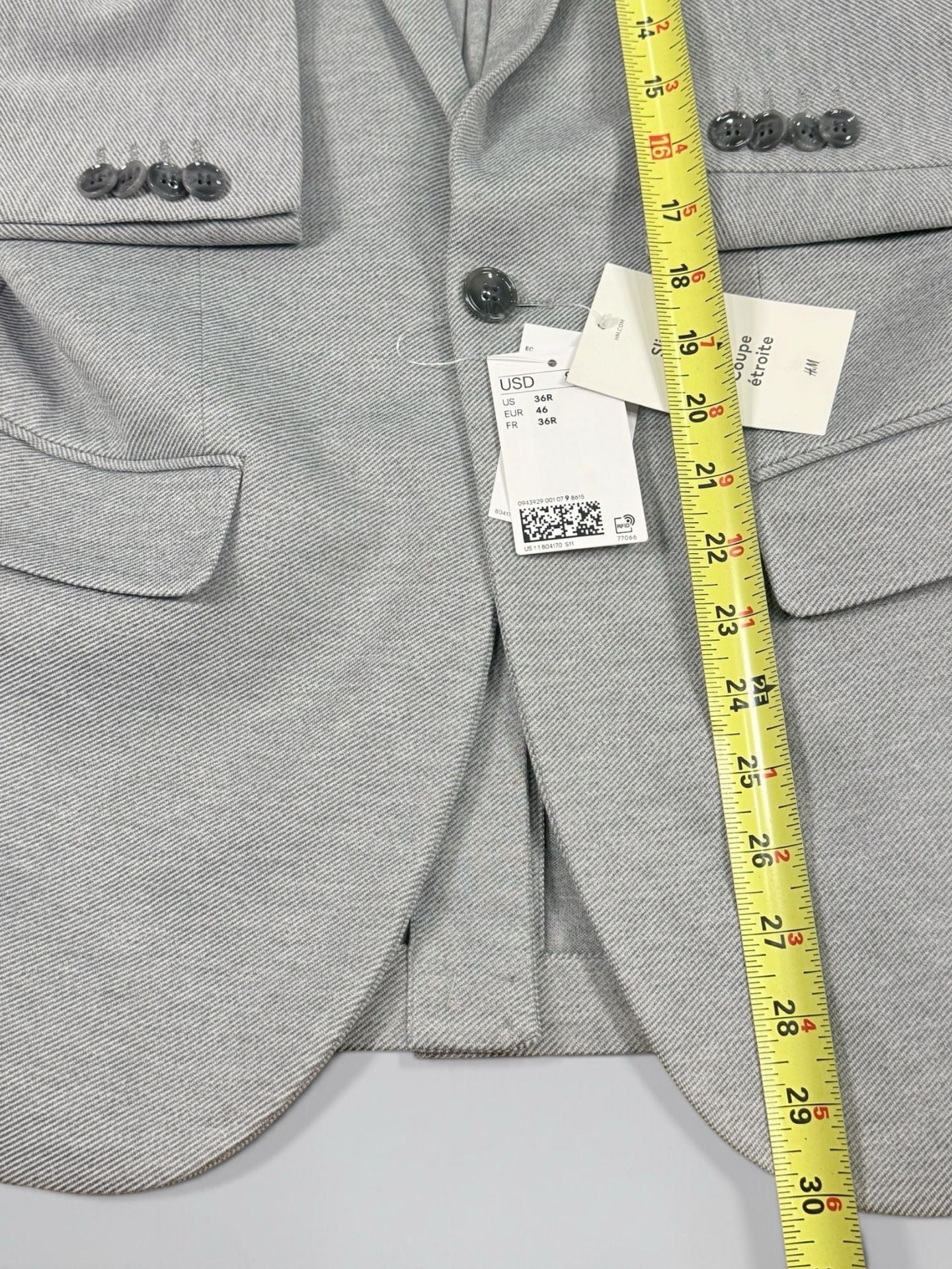 Men’s H&M Slim Fit Single Breasted Jacket Size 36R Gray Blazer 9