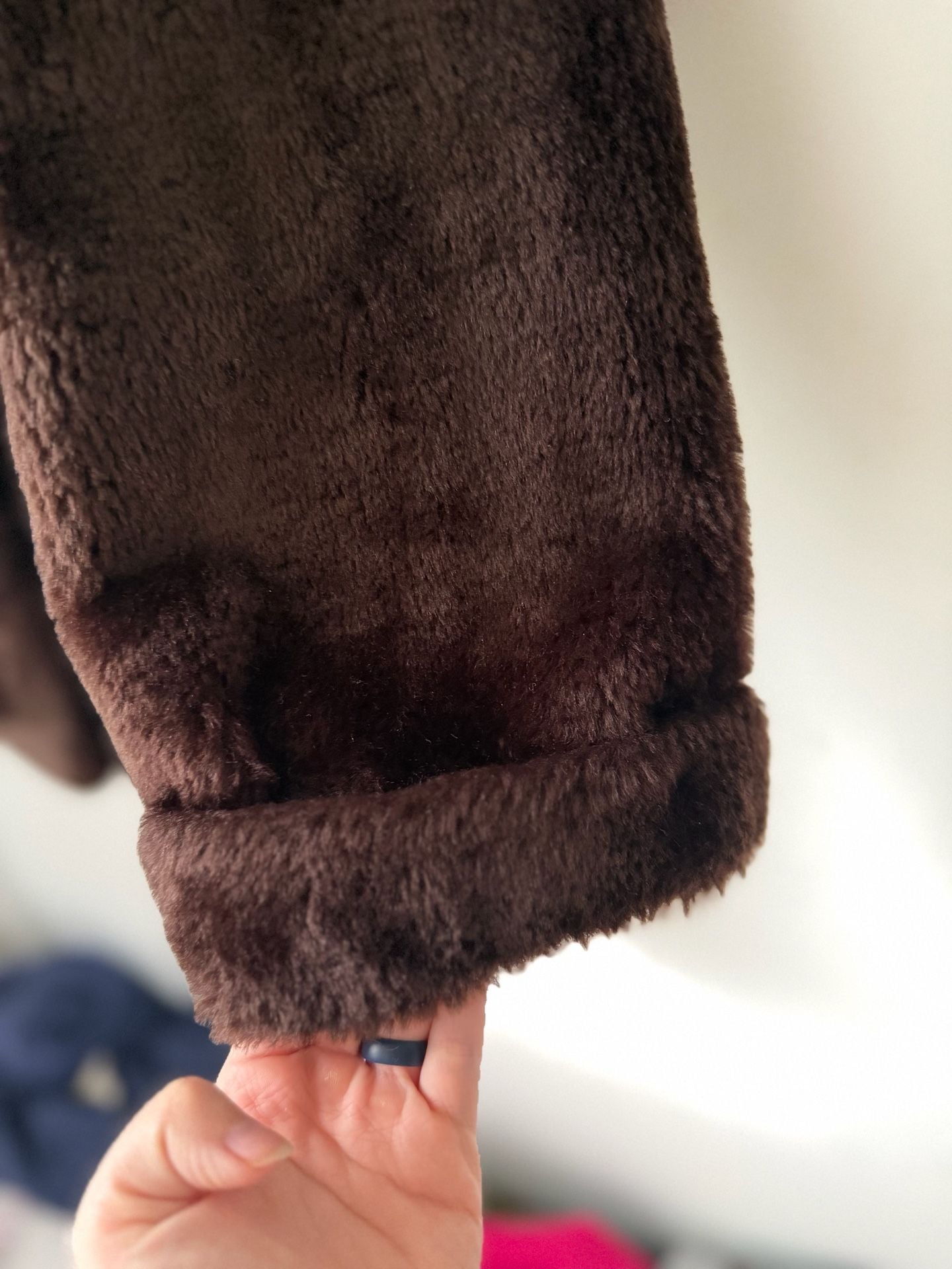 Vintage Chocolate Brown Plush Faux Fur Jacket Statement Collar Red Lining M 6