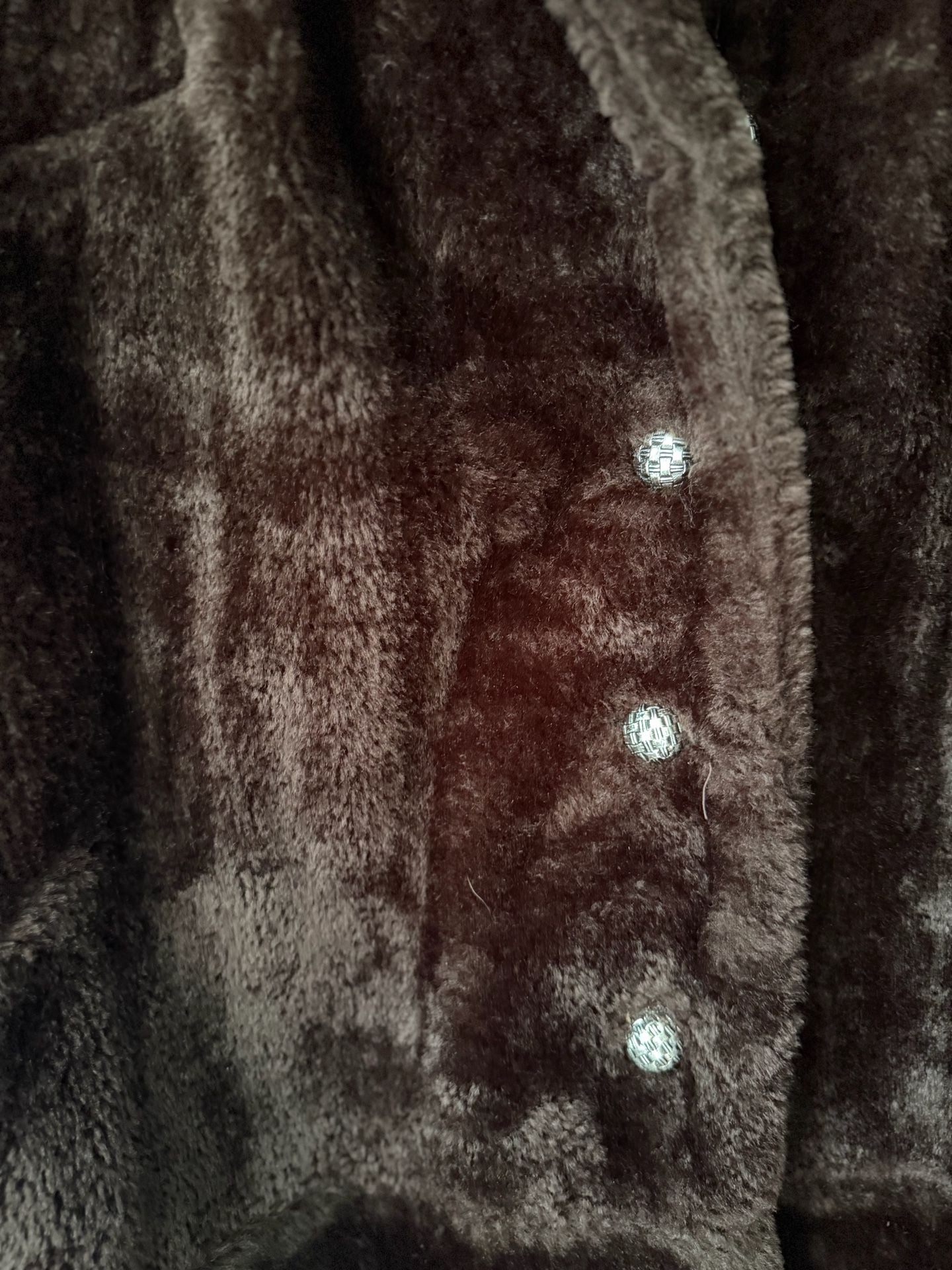 Vintage Chocolate Brown Plush Faux Fur Jacket Statement Collar Red Lining M 9