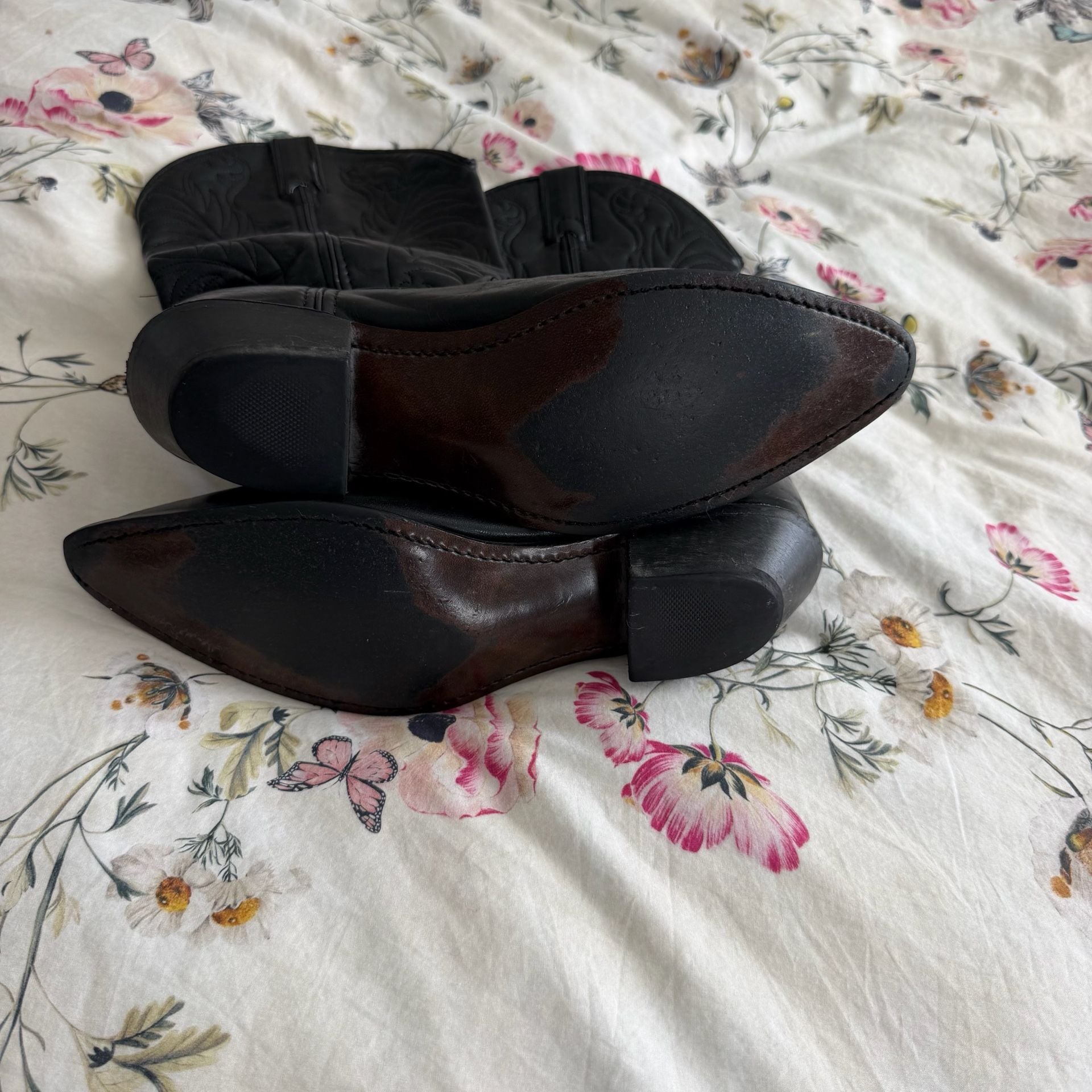 Vintage Acme Western Cowboy Boots Size 8.5W Black Leather Pointed Toe 4
