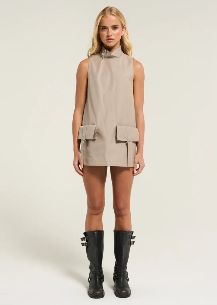 Open Yy Cargo Pocket Mini Dress Size M Beige 2