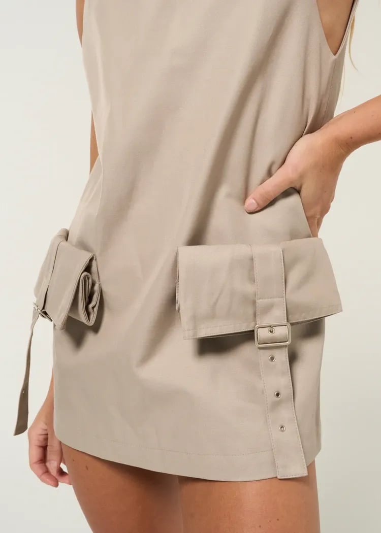 Open Yy Cargo Pocket Mini Dress Size M Beige 8