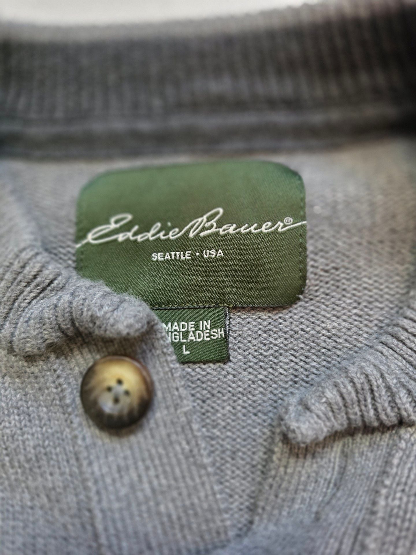 Eddie Bauer Henley Sweater Size L Grey Cotton Pullover 3