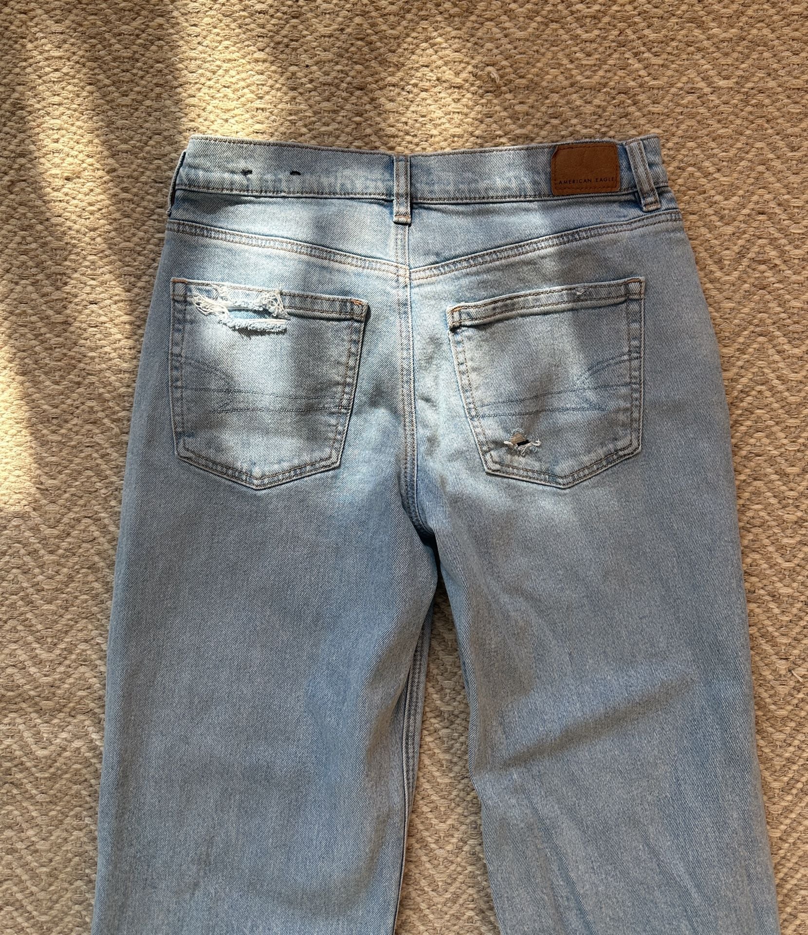 American Eagle Strigid Jeans Size 4 Long Ripped Light Wash Wide Leg 8
