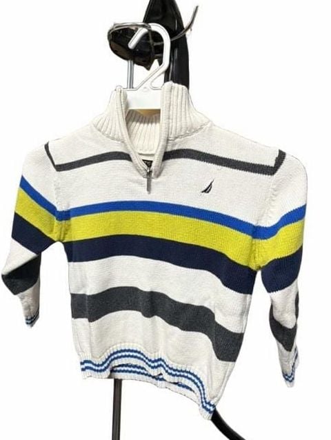 Nautica 1/4 Zip Mock Neck Sweater Size 5T Striped Cotton 2