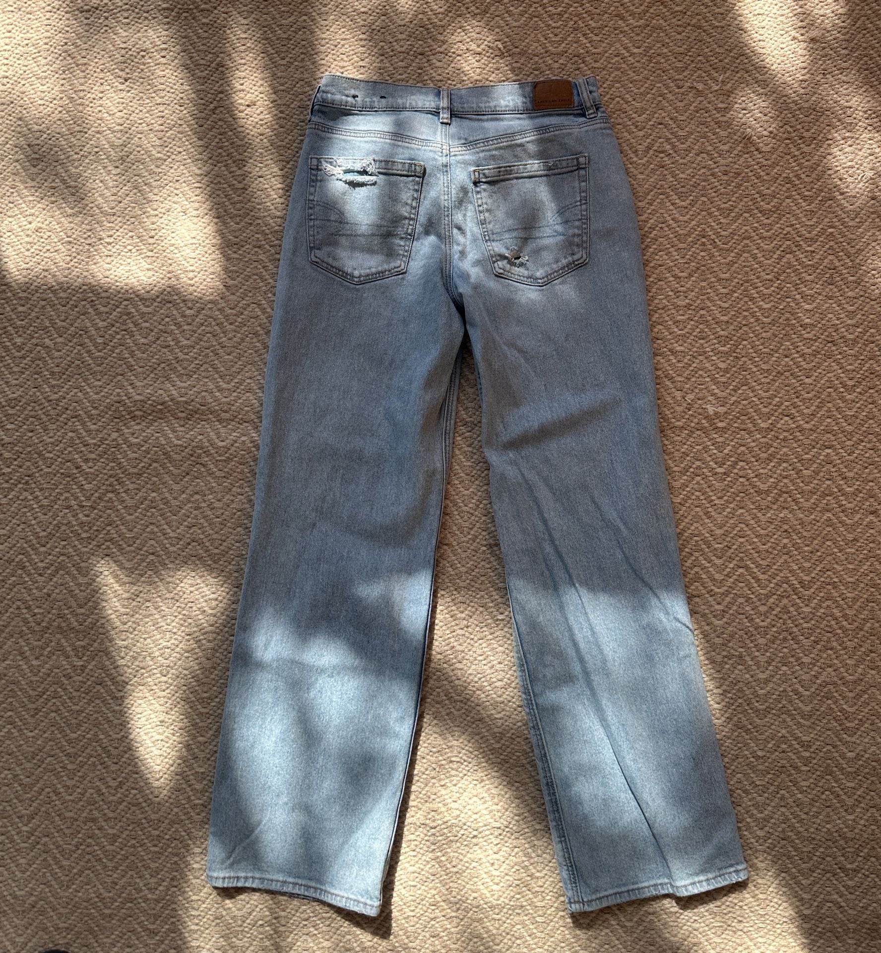 American Eagle Strigid Jeans Size 4 Long Ripped Light Wash Wide Leg 7