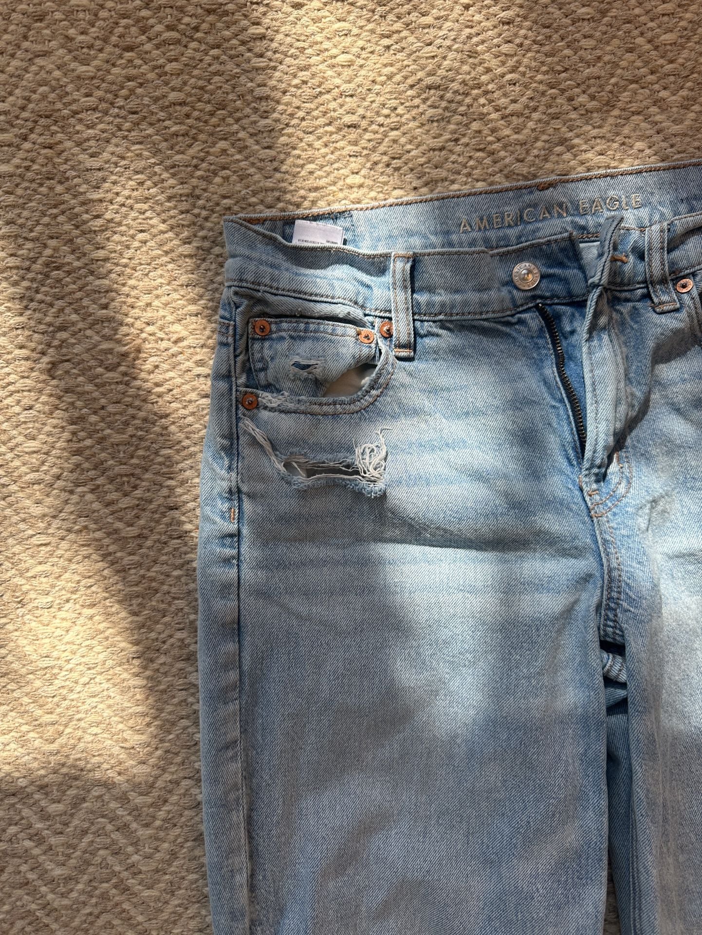 American Eagle Strigid Jeans Size 4 Long Ripped Light Wash Wide Leg 3