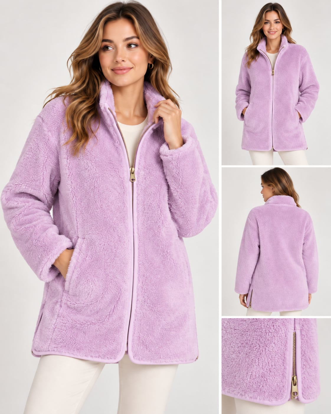 Women’s J.Crew Zip-Up Teddy Fleece Coat Jacket Purple Brand New With tags Sz S 2