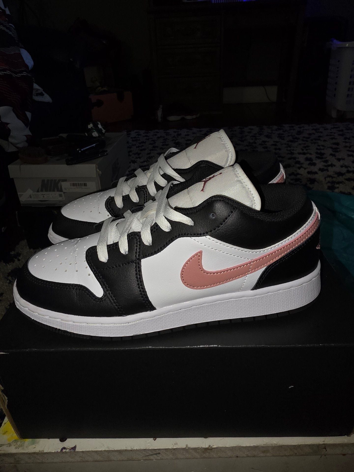 Jordan 1 Low Black White Rust Pink Sneakers 6