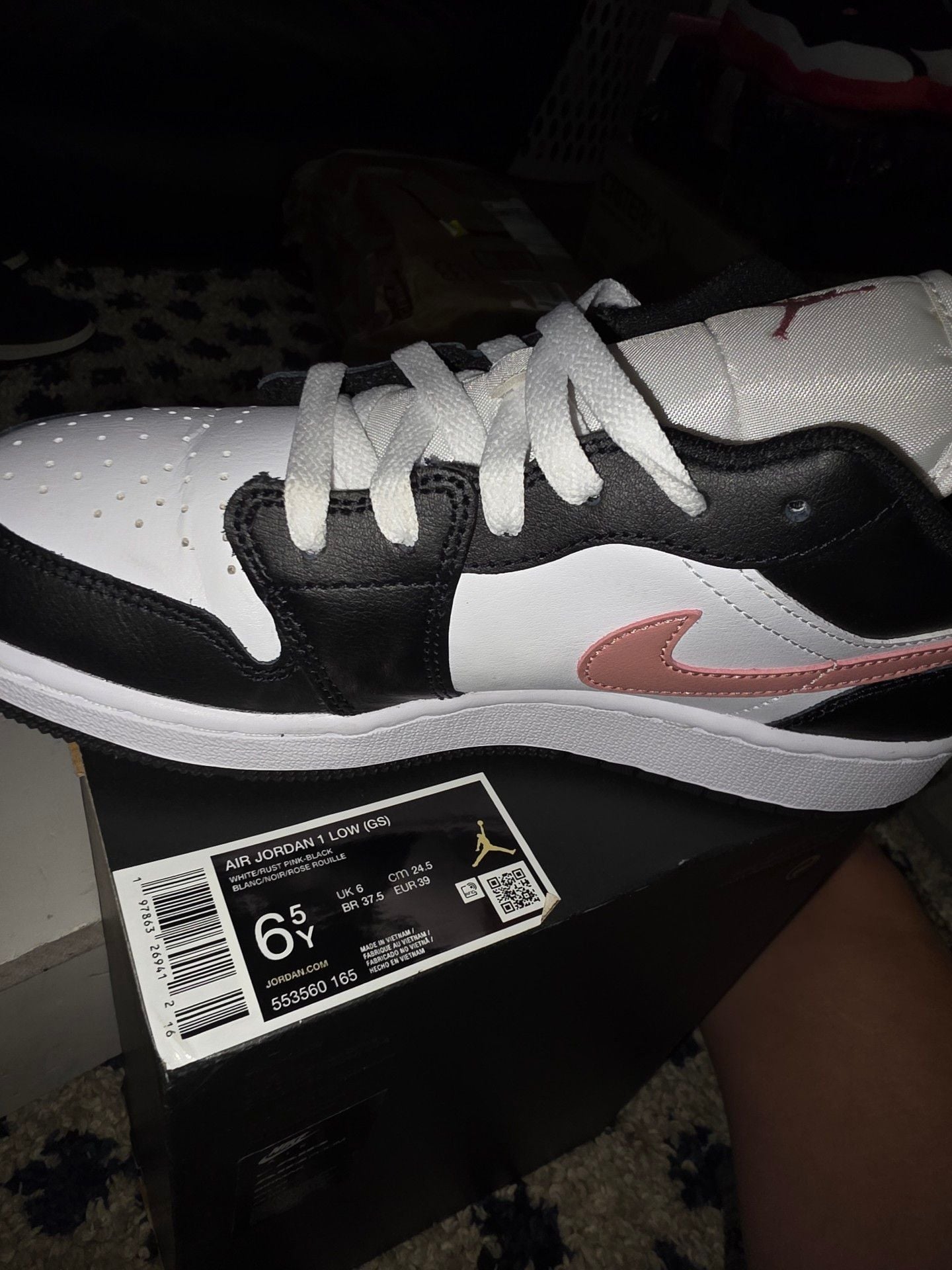 Jordan 1 Low Black White Rust Pink Sneakers 9