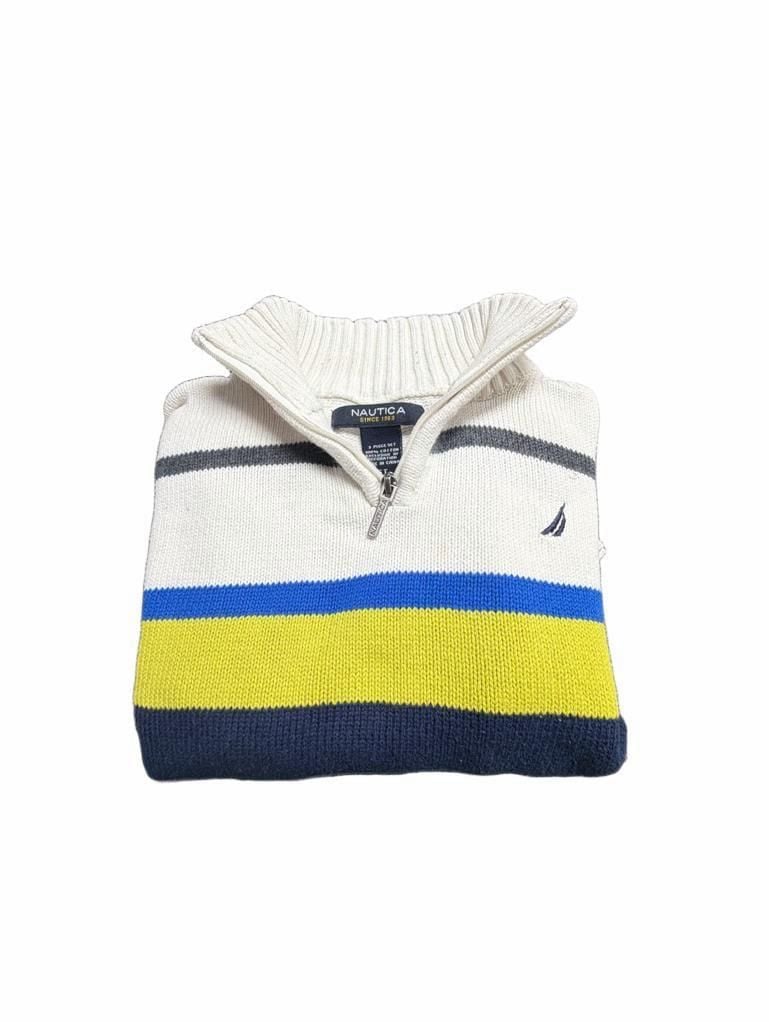 Nautica 1/4 Zip Mock Neck Sweater Size 5T Striped Cotton 5