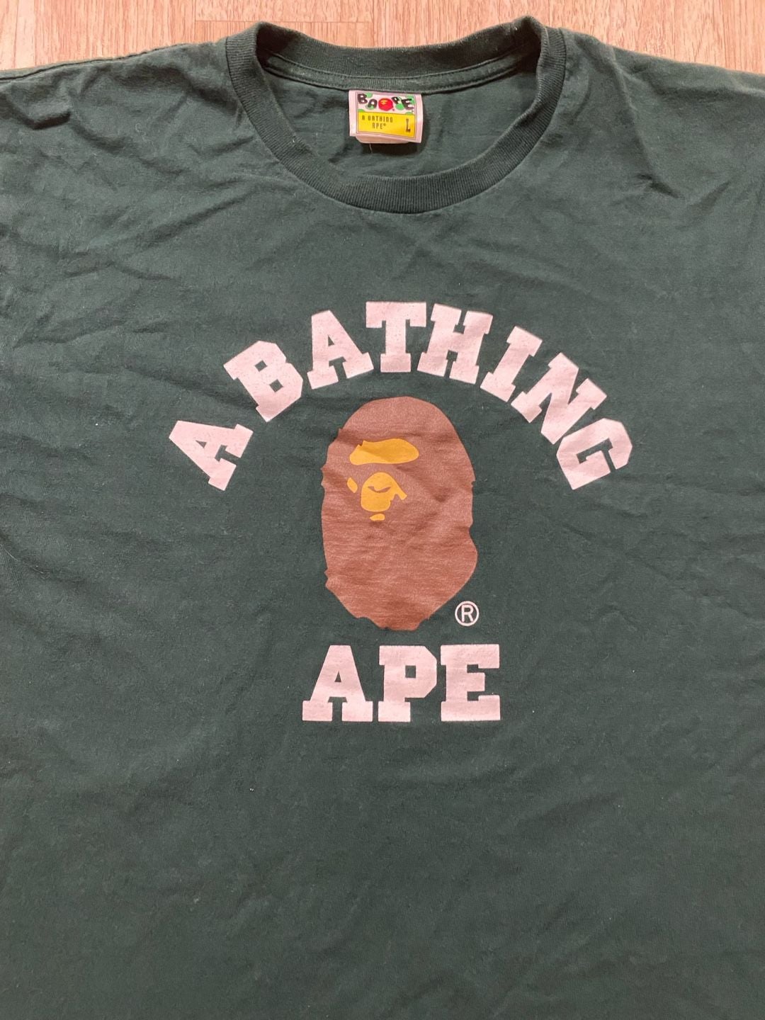 A Bathing Ape College Tee Size L Green Ape Head Graphic T-Shirt 3