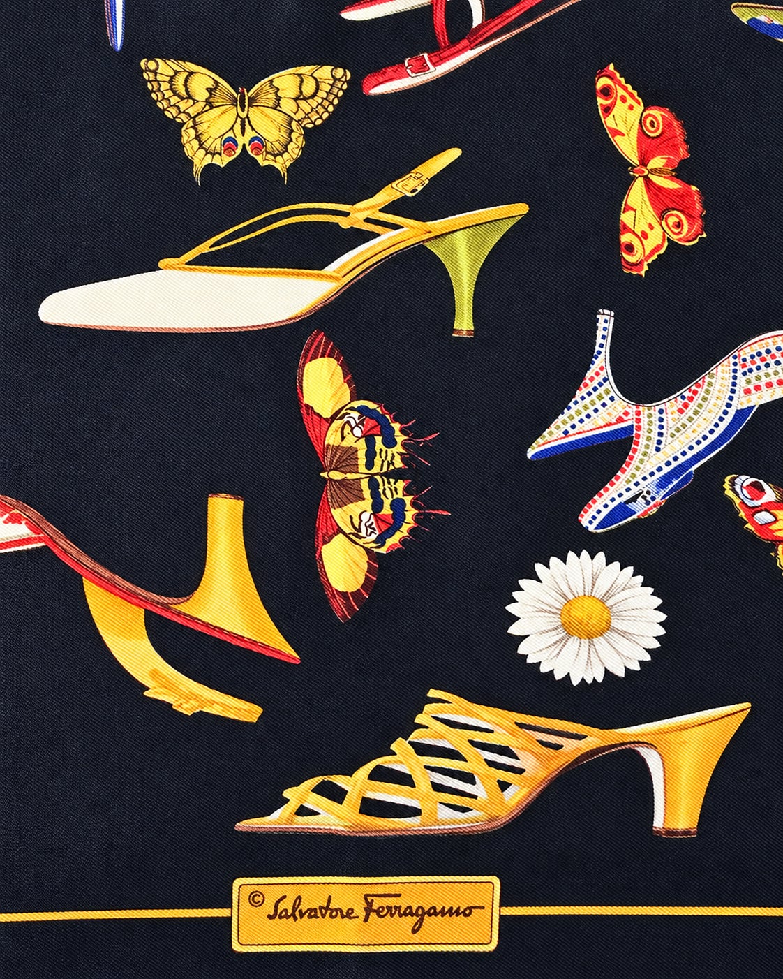 Salvatore Ferragamo Silk Scarf Black Shoe Butterfly Print 2