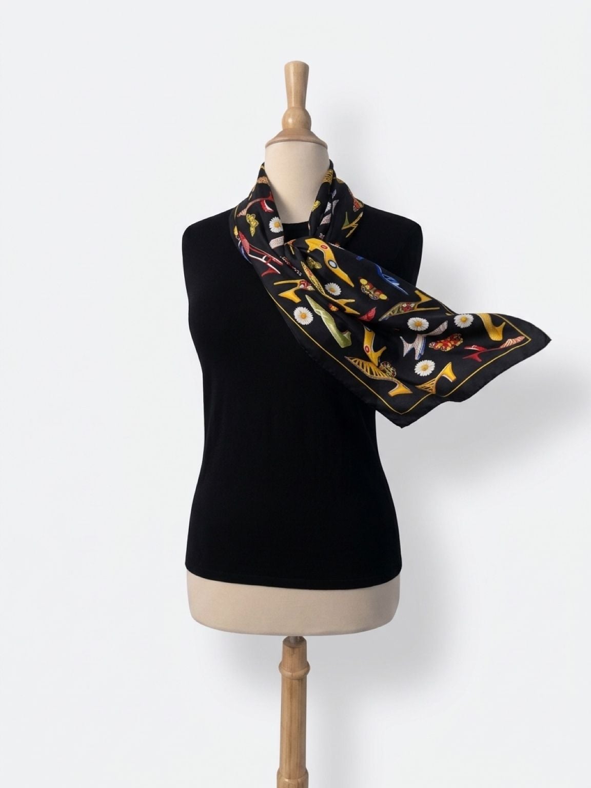 Salvatore Ferragamo Silk Scarf Black Shoe Butterfly Print 3