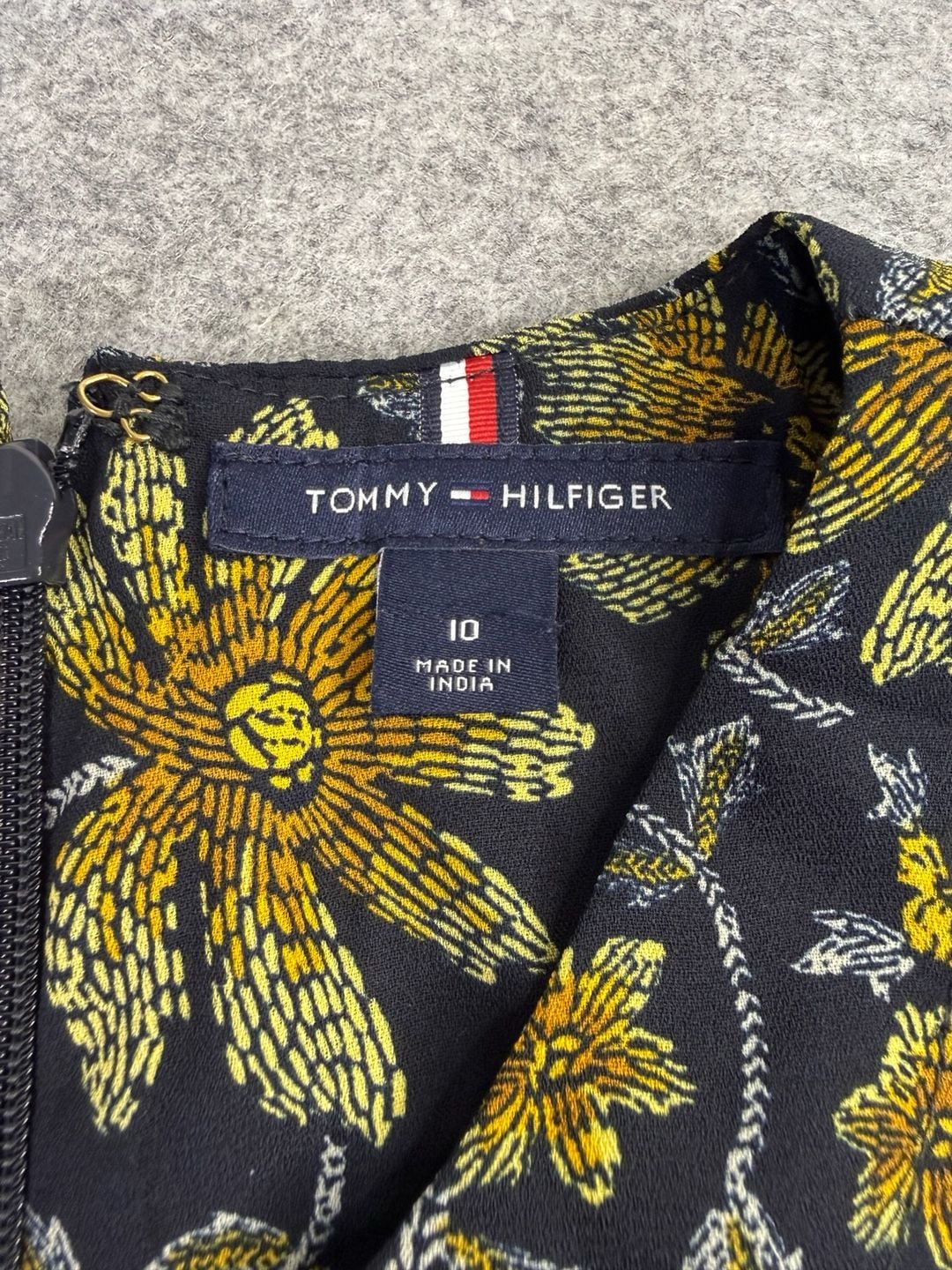 Tommy Hilfiger Floral Dress Size 10 Black Yellow Gold Long Sleeve Crepe 3