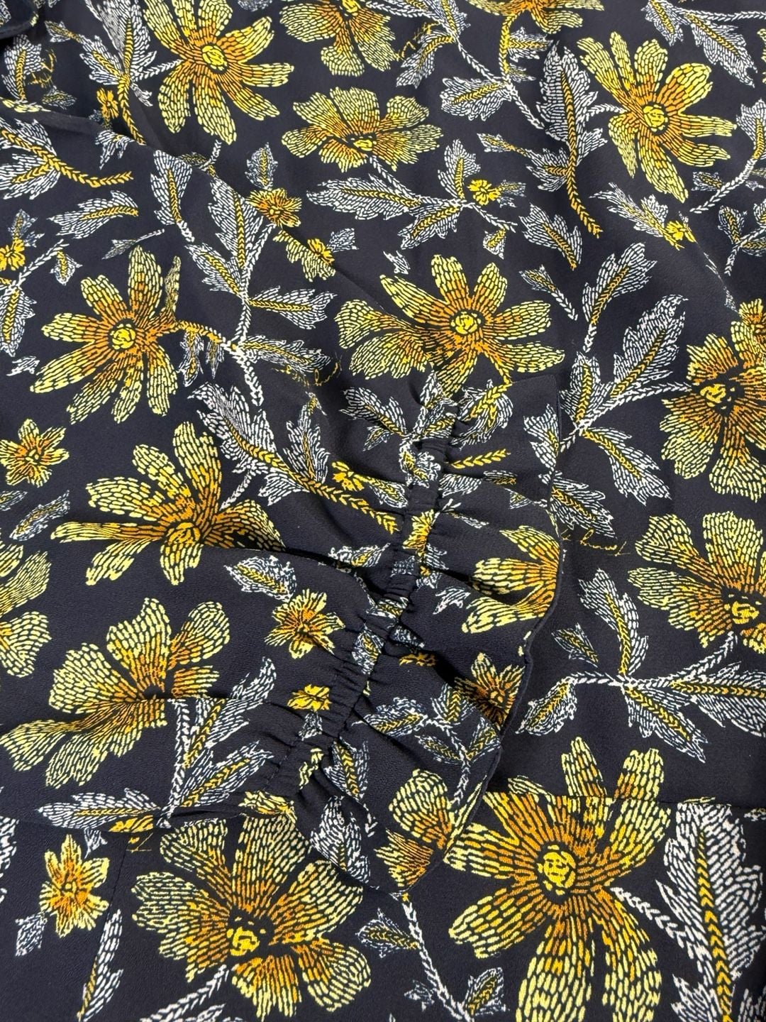 Tommy Hilfiger Floral Dress Size 10 Black Yellow Gold Long Sleeve Crepe 4