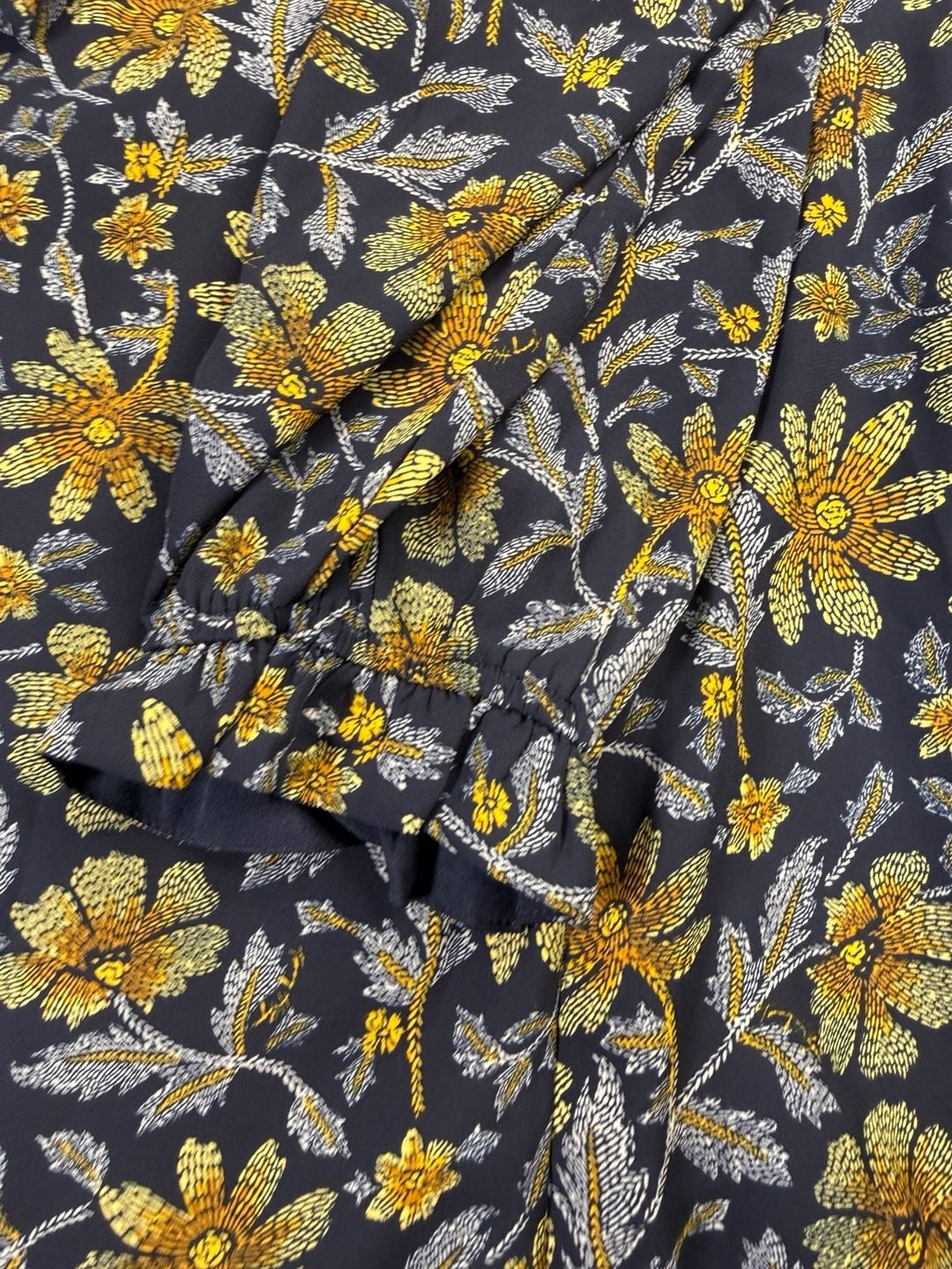 Tommy Hilfiger Floral Dress Size 10 Black Yellow Gold Long Sleeve Crepe 5