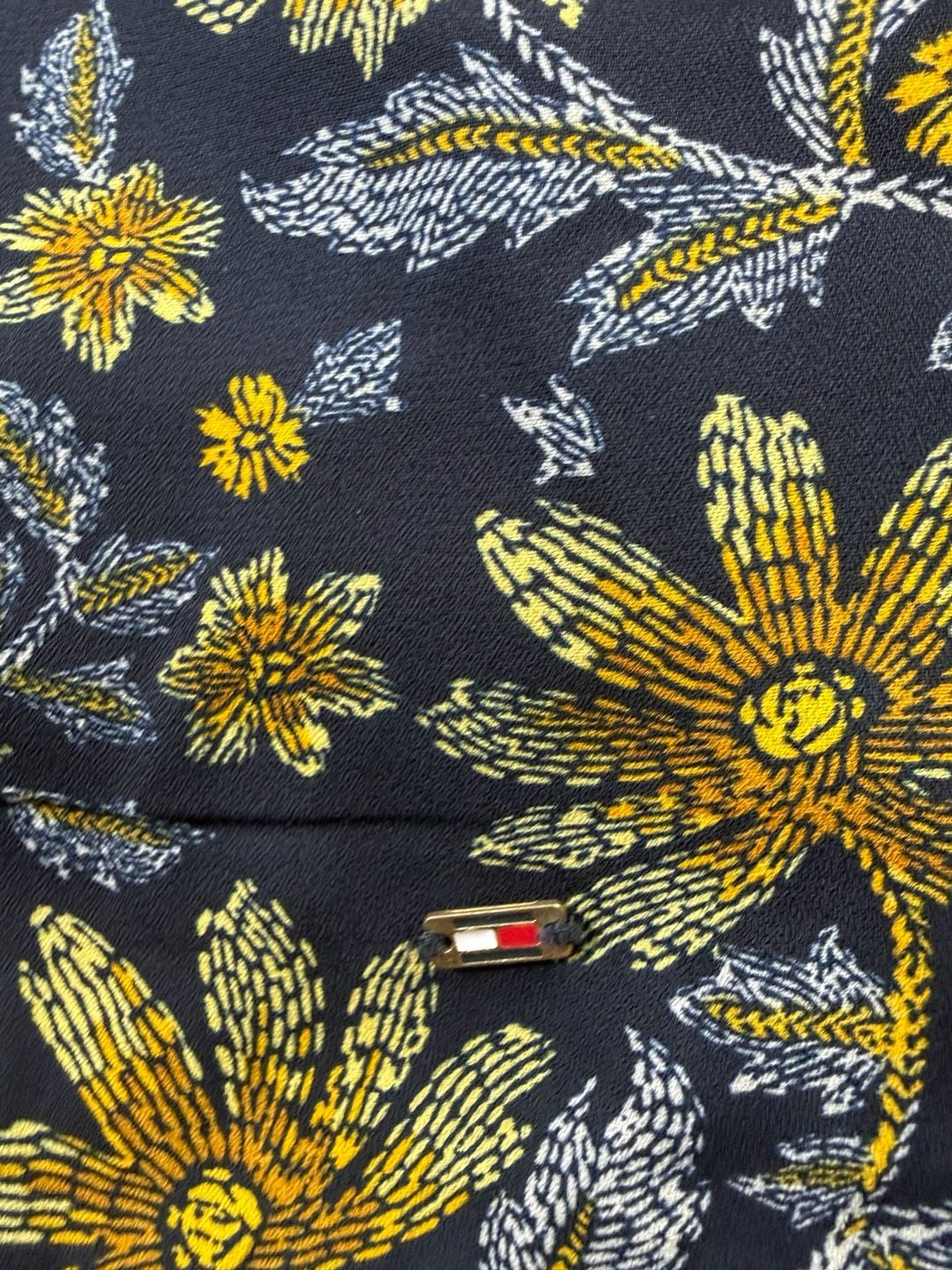 Tommy Hilfiger Floral Dress Size 10 Black Yellow Gold Long Sleeve Crepe 6