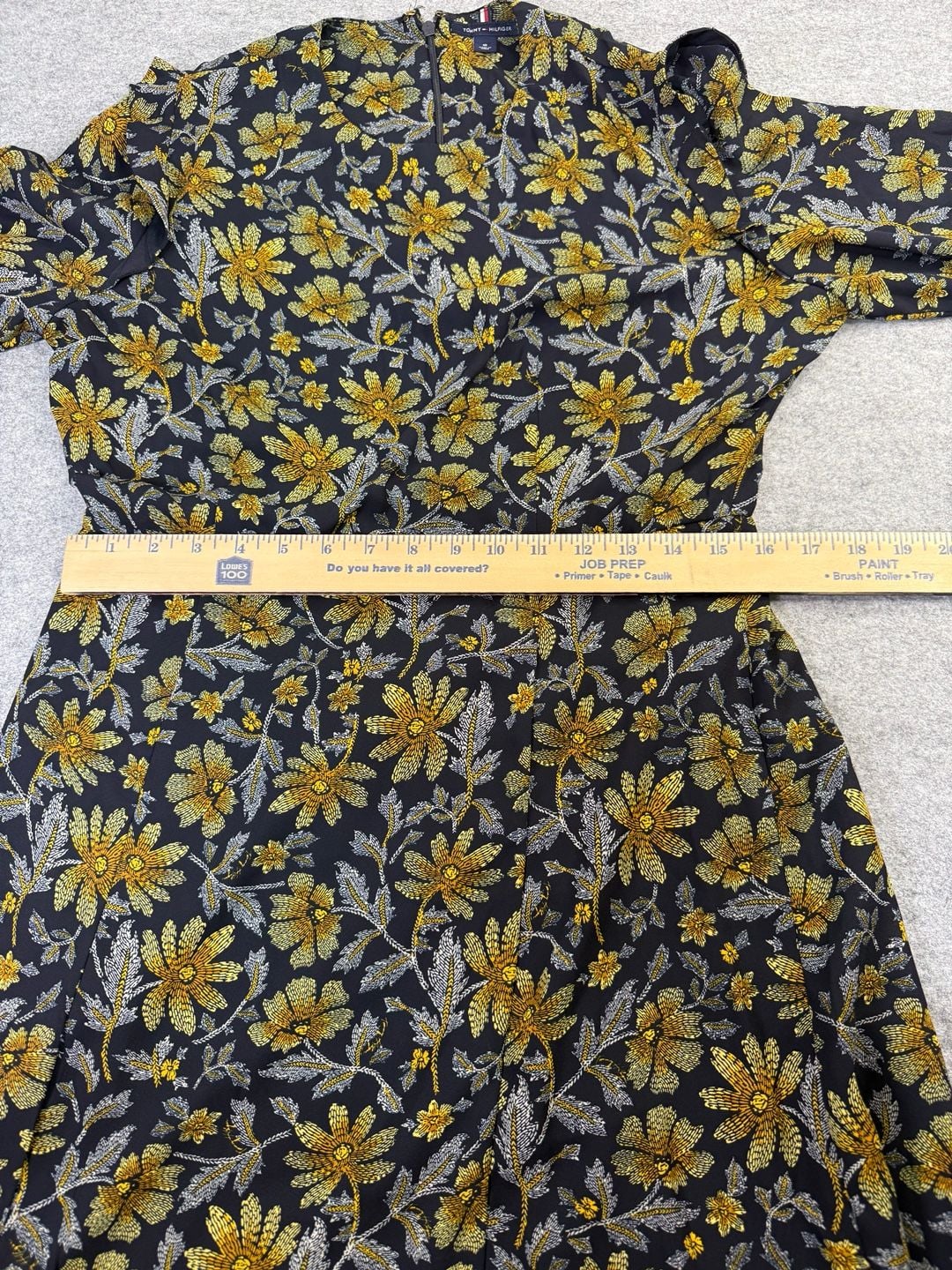 Tommy Hilfiger Floral Dress Size 10 Black Yellow Gold Long Sleeve Crepe 10