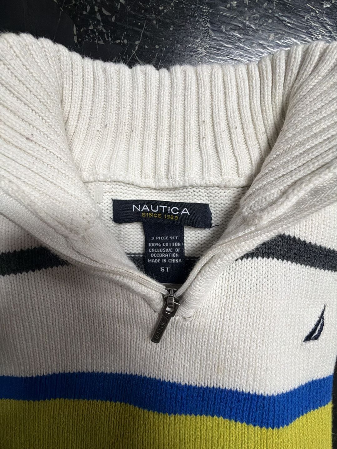 Nautica 1/4 Zip Mock Neck Sweater Size 5T Striped Cotton 4