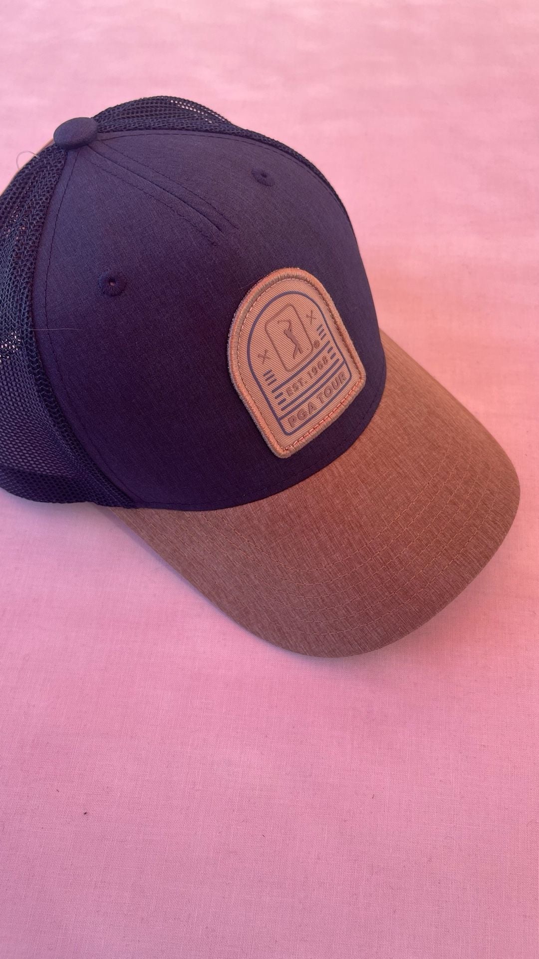 PGA Tour Trucker Hat Blue Brown Mesh Patch Est. 1968 12