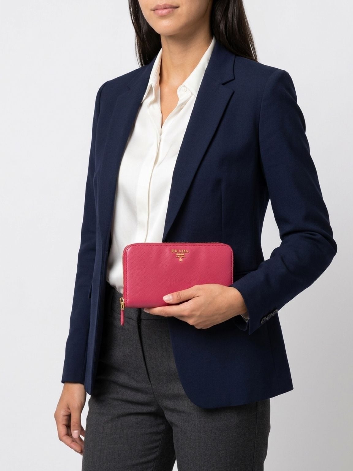 Prada Saffiano Metal Zip Around Continental Wallet Pink Leather 2