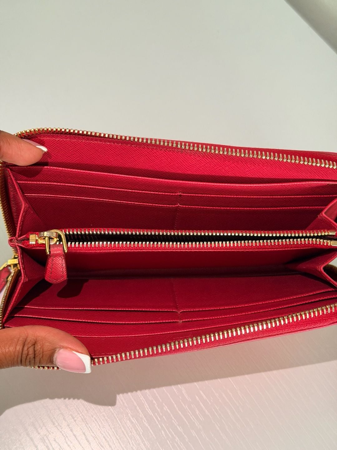 Prada Saffiano Metal Zip Around Continental Wallet Pink Leather 4