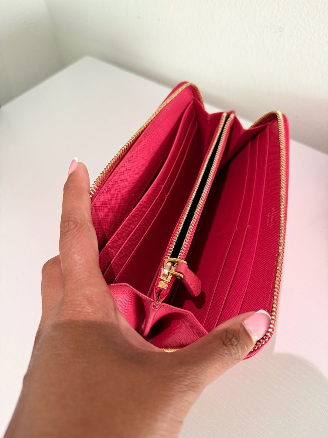 Prada Saffiano Metal Zip Around Continental Wallet Pink Leather 5