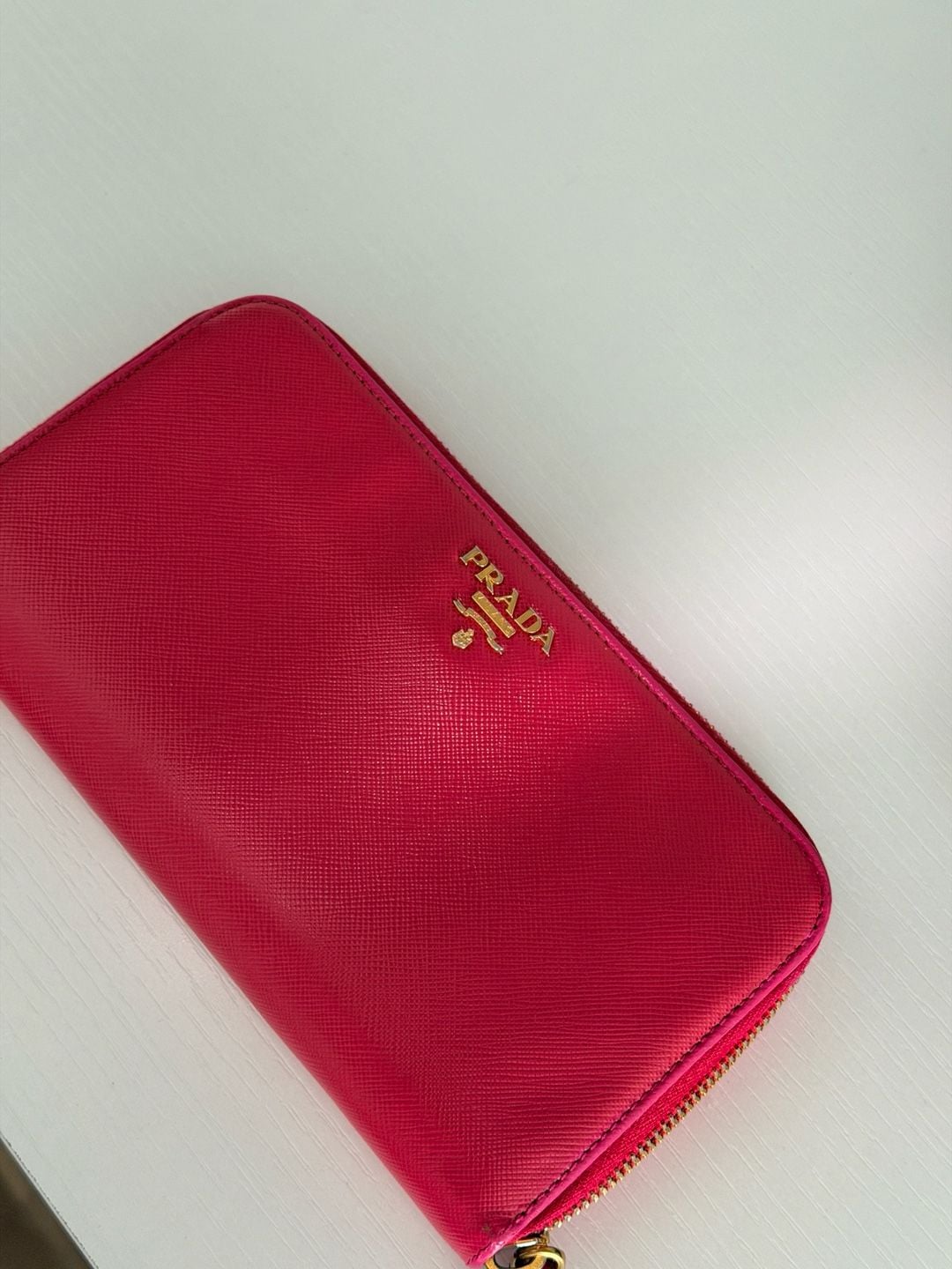 Prada Saffiano Metal Zip Around Continental Wallet Pink Leather 7
