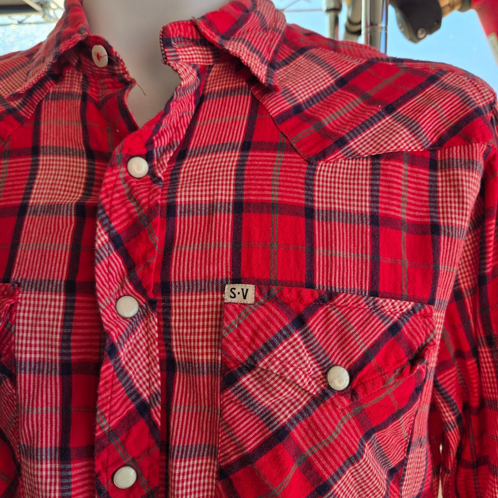 Salt Valley Western Snap Shirt Size M Red Plaid Long Sleeve 3