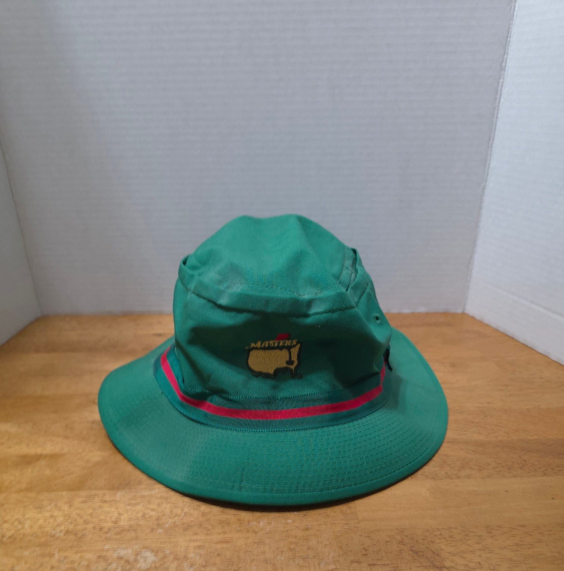 Masters Golf Tournament Bucket Hat Green Red Trim Embroidered Logo 2