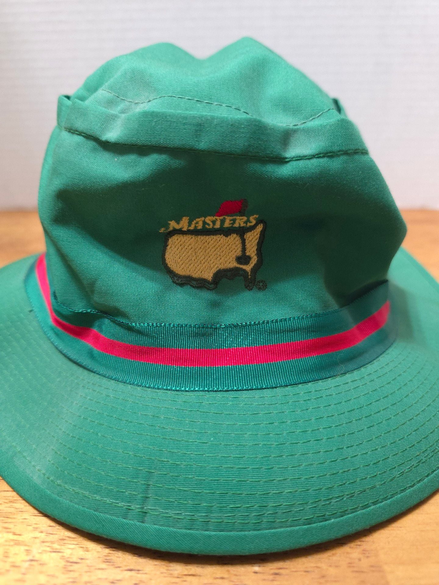Masters Golf Tournament Bucket Hat Green Red Trim Embroidered Logo 3