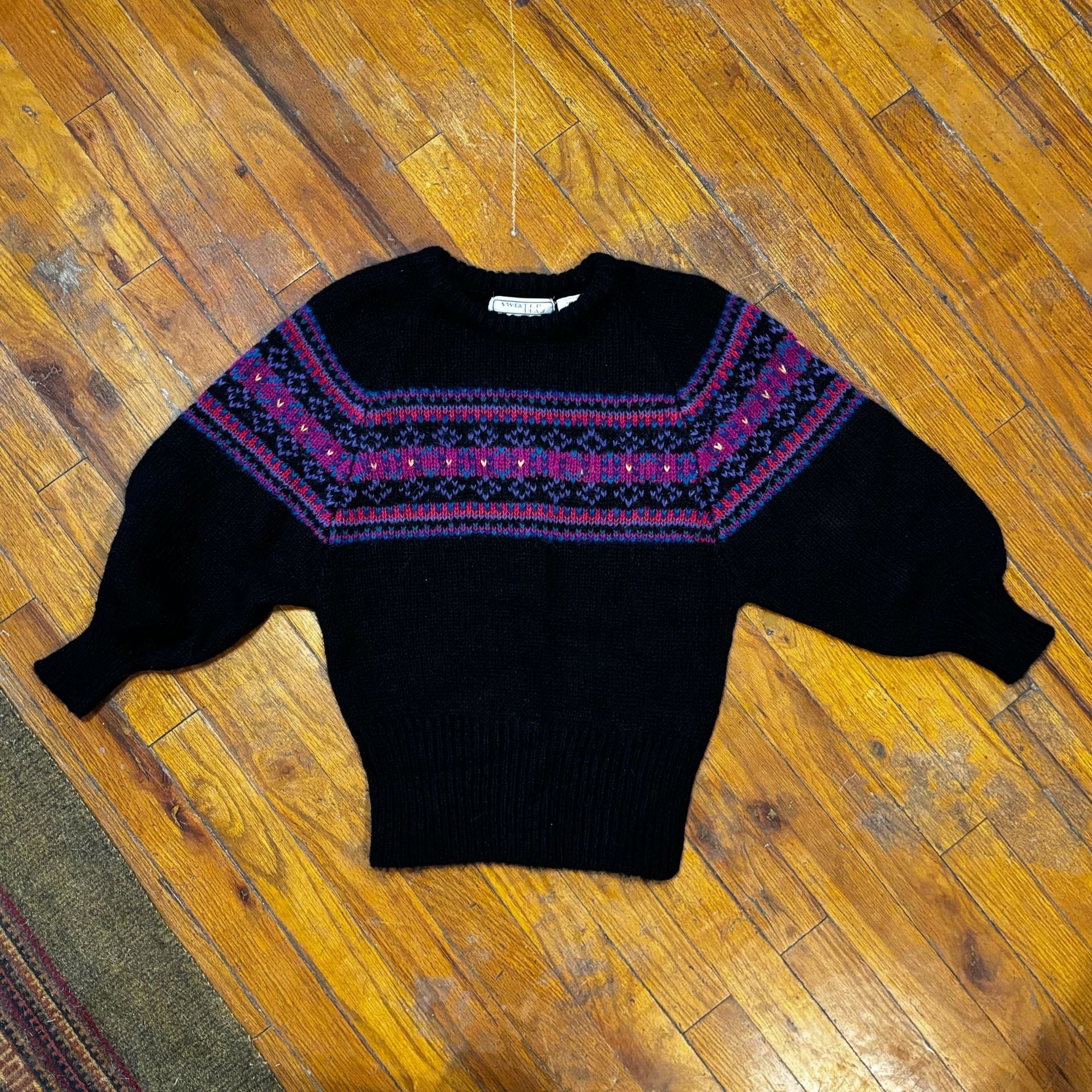 Vintage Sweater Teas Fair Isle Sweater Black Size M Wool Blend 2