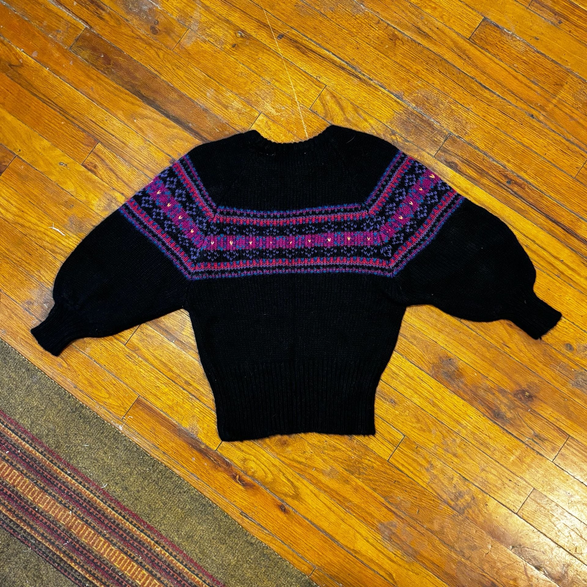 Vintage Sweater Teas Fair Isle Sweater Black Size M Wool Blend 7