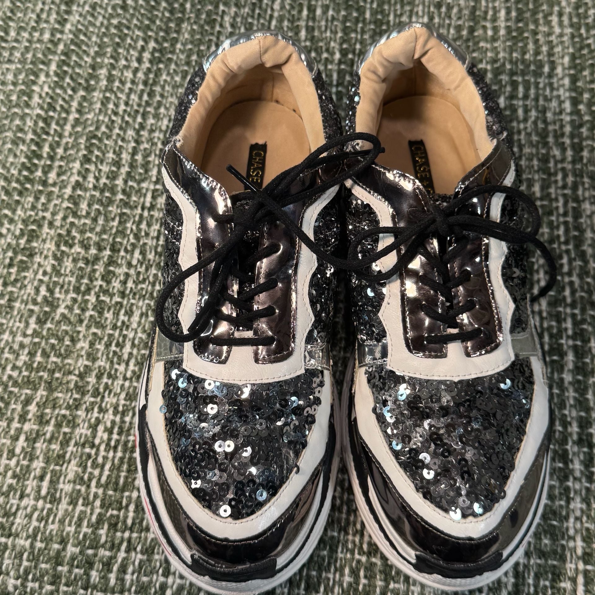 Chase + Chloe Track-1 Size 11 Black Sequins Chunky Fashion Sneakers 7