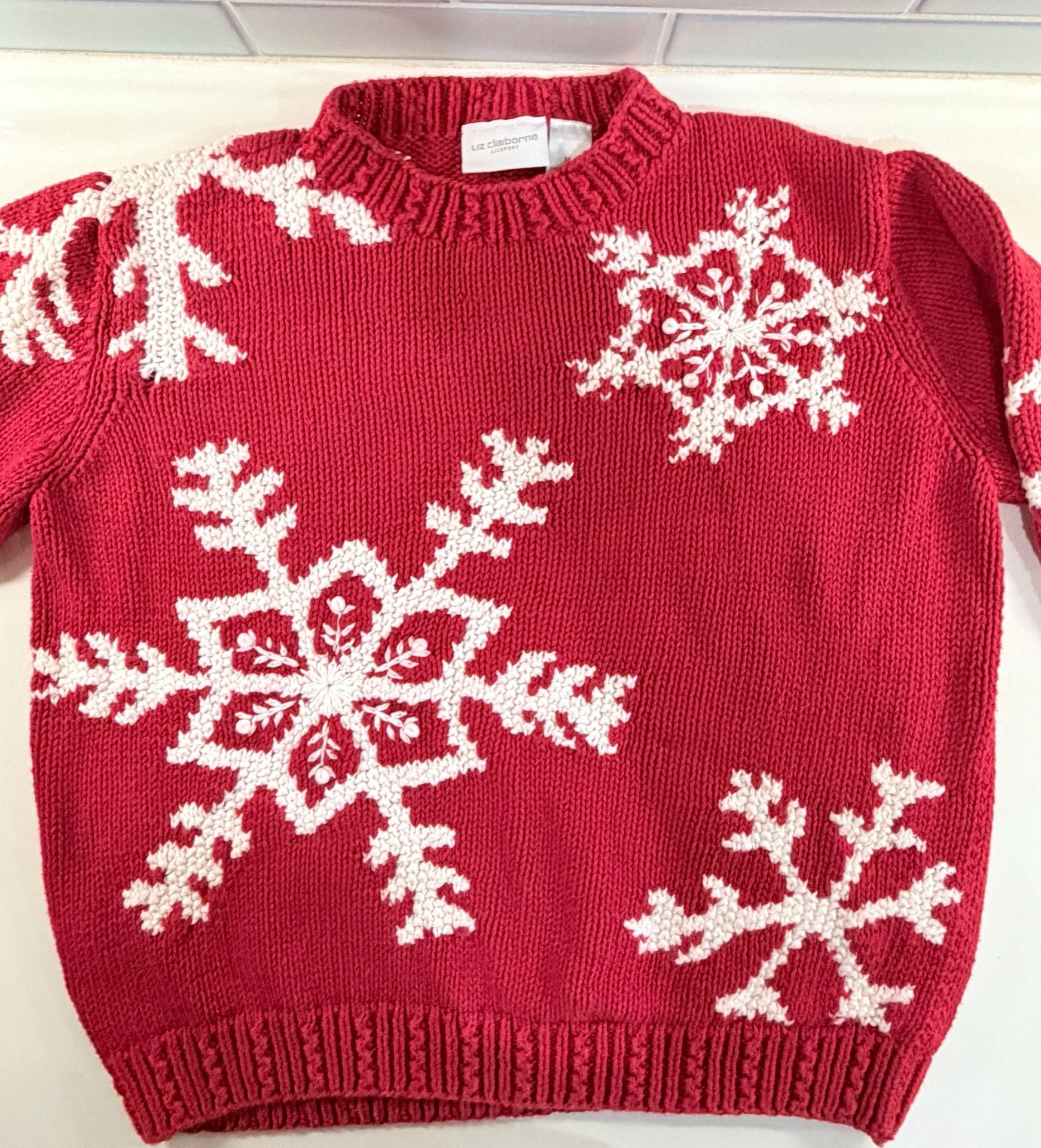 Liz Claiborne Christmas Snowflake Sweater Size M Red 2