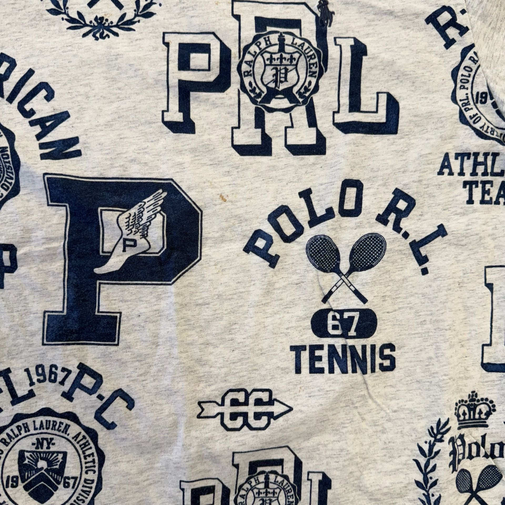 Polo Ralph Lauren All Over Print Graphic T-Shirt Grey Blue Youth XL 3