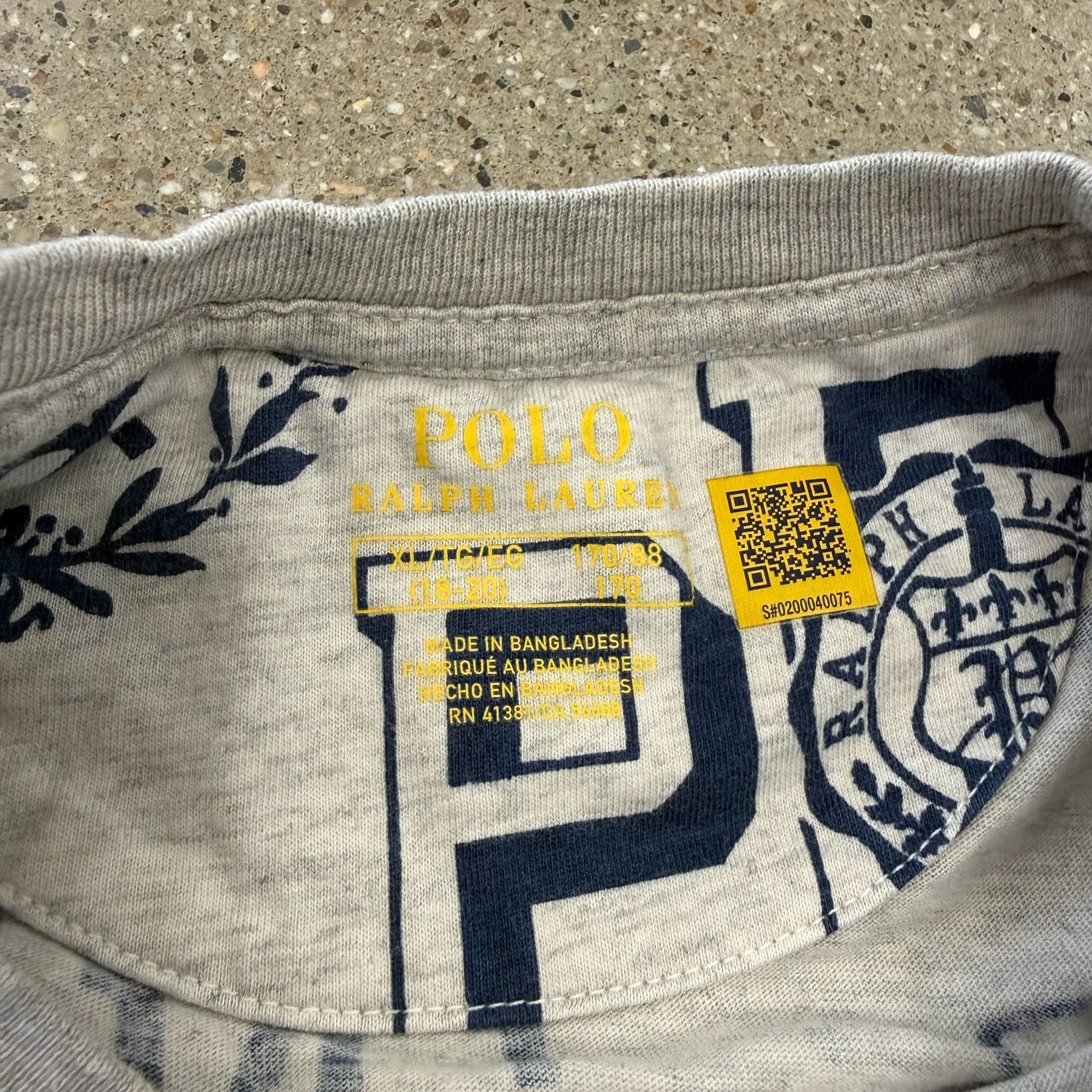 Polo Ralph Lauren All Over Print Graphic T-Shirt Grey Blue Youth XL 4