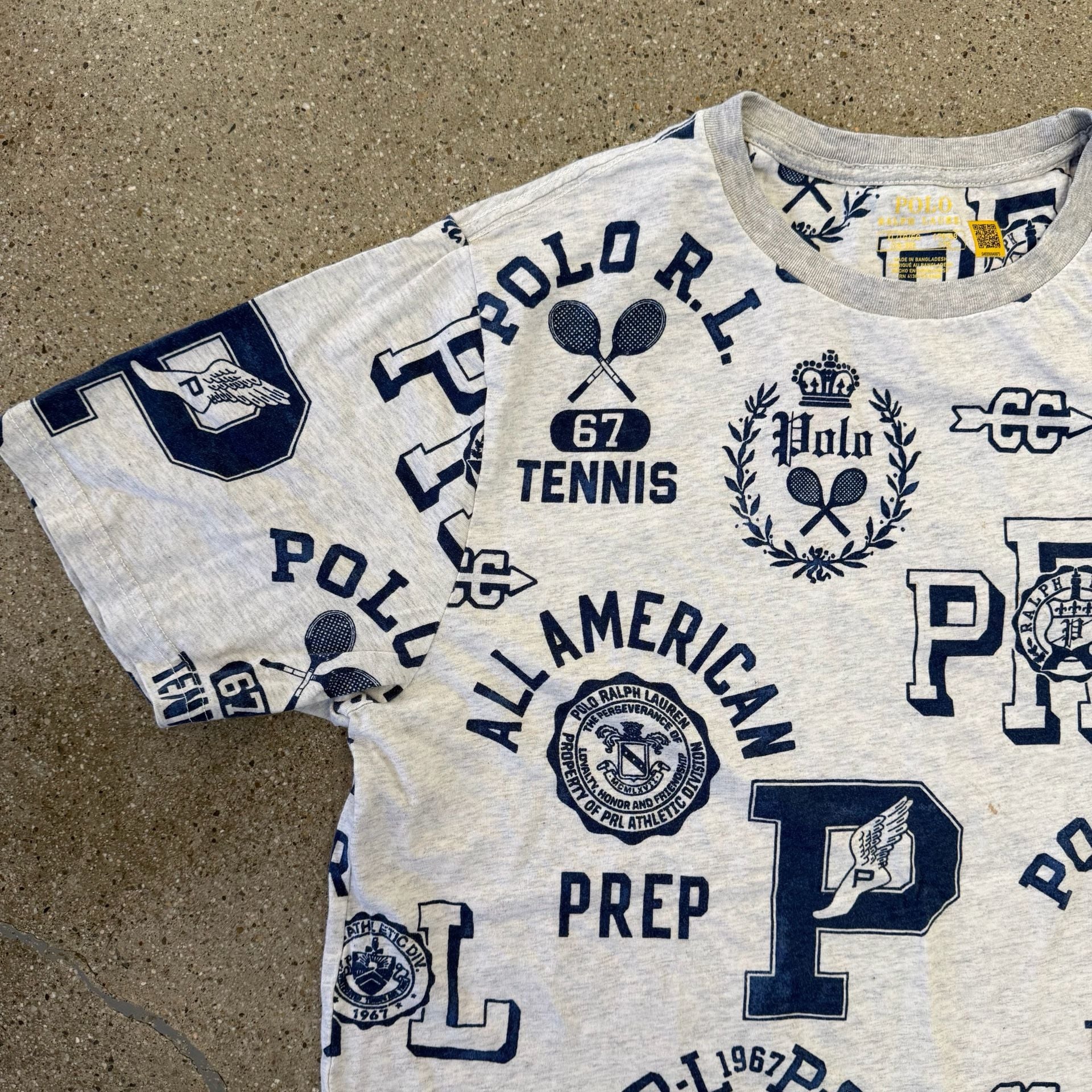 Polo Ralph Lauren All Over Print Graphic T-Shirt Grey Blue Youth XL 5