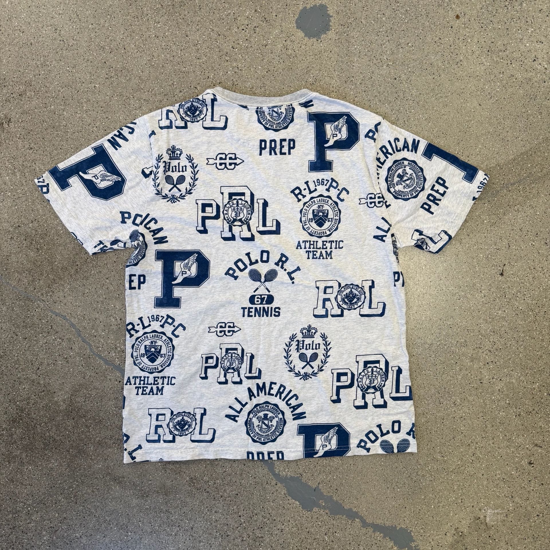 Polo Ralph Lauren All Over Print Graphic T-Shirt Grey Blue Youth XL 6