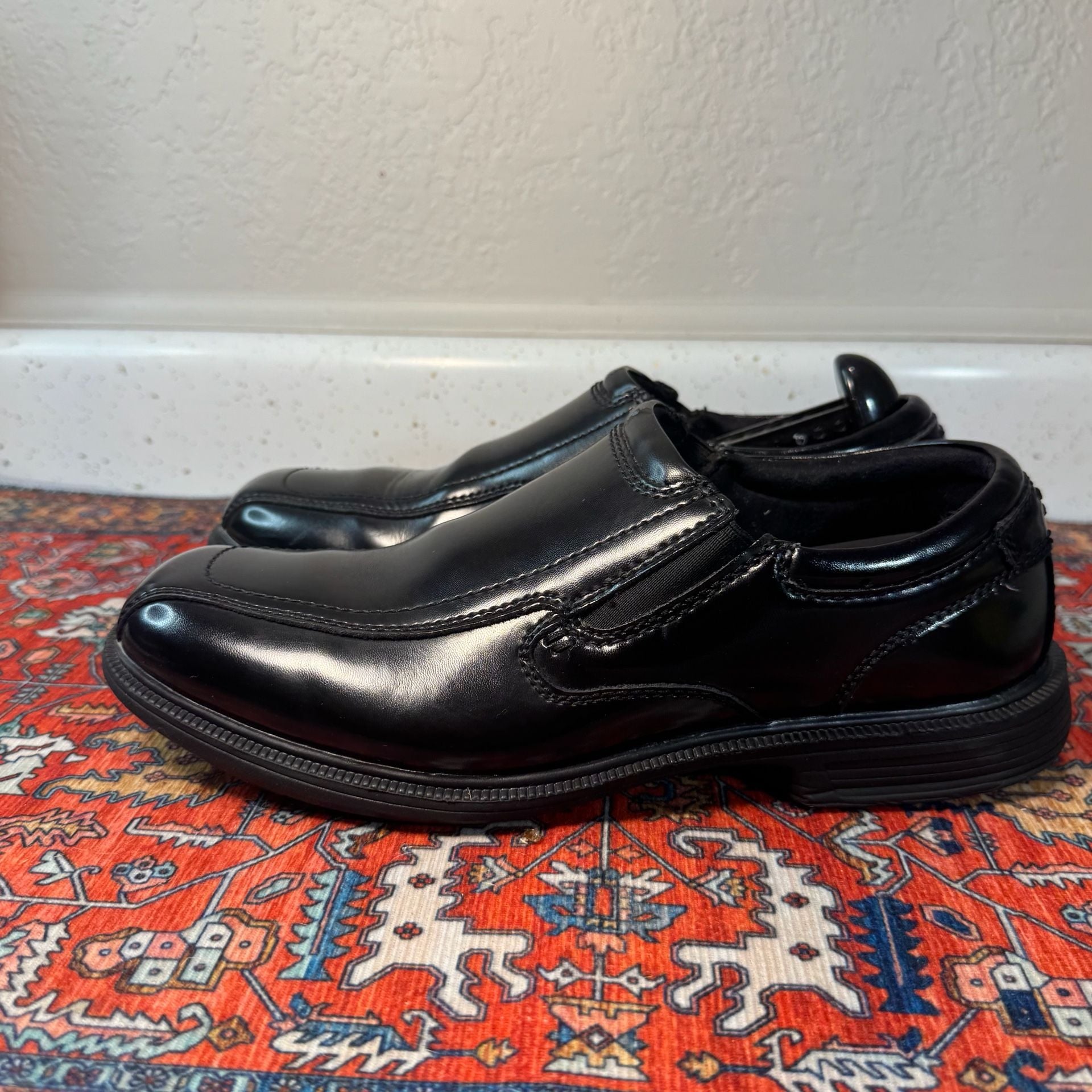 Nunn Bush Bleeker Street Bike Toe Slip On Size 9M Black Leather Shoes 5
